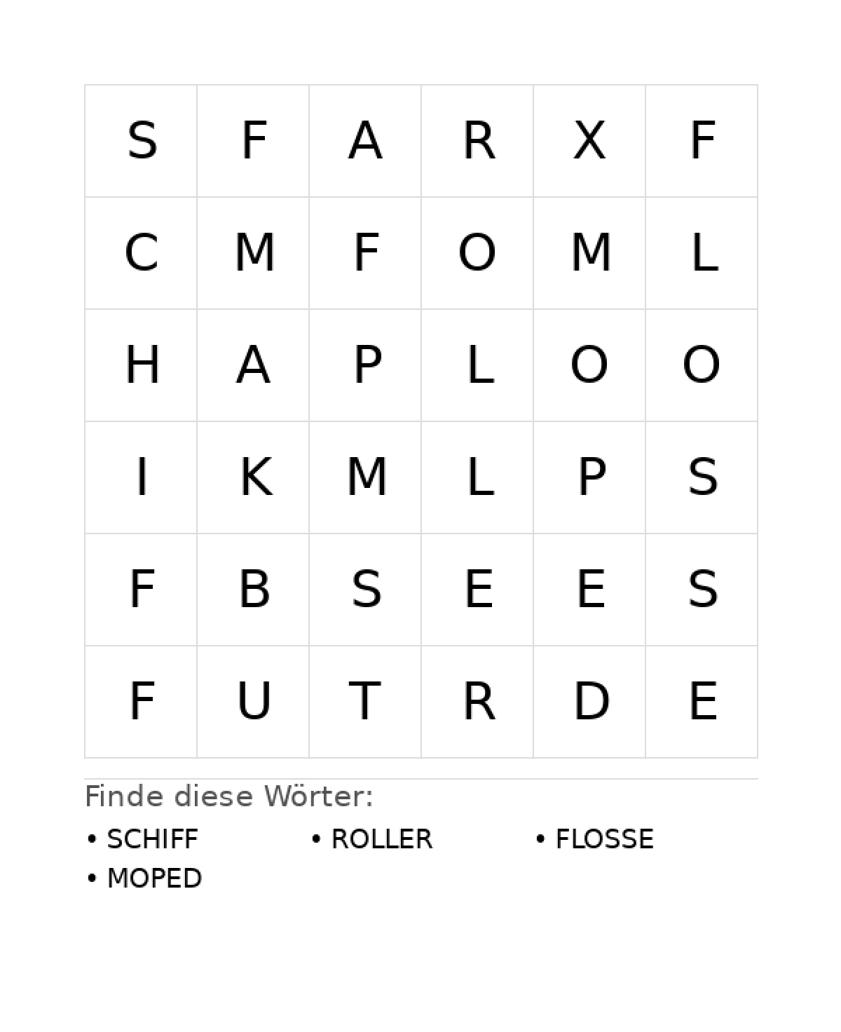 Wortsuchrätsel Wortsuchrätsel: Fahrzeuge für Kleinkinder aus der Kategorie Wortsuchrätsel - kostenlos ausdrucken