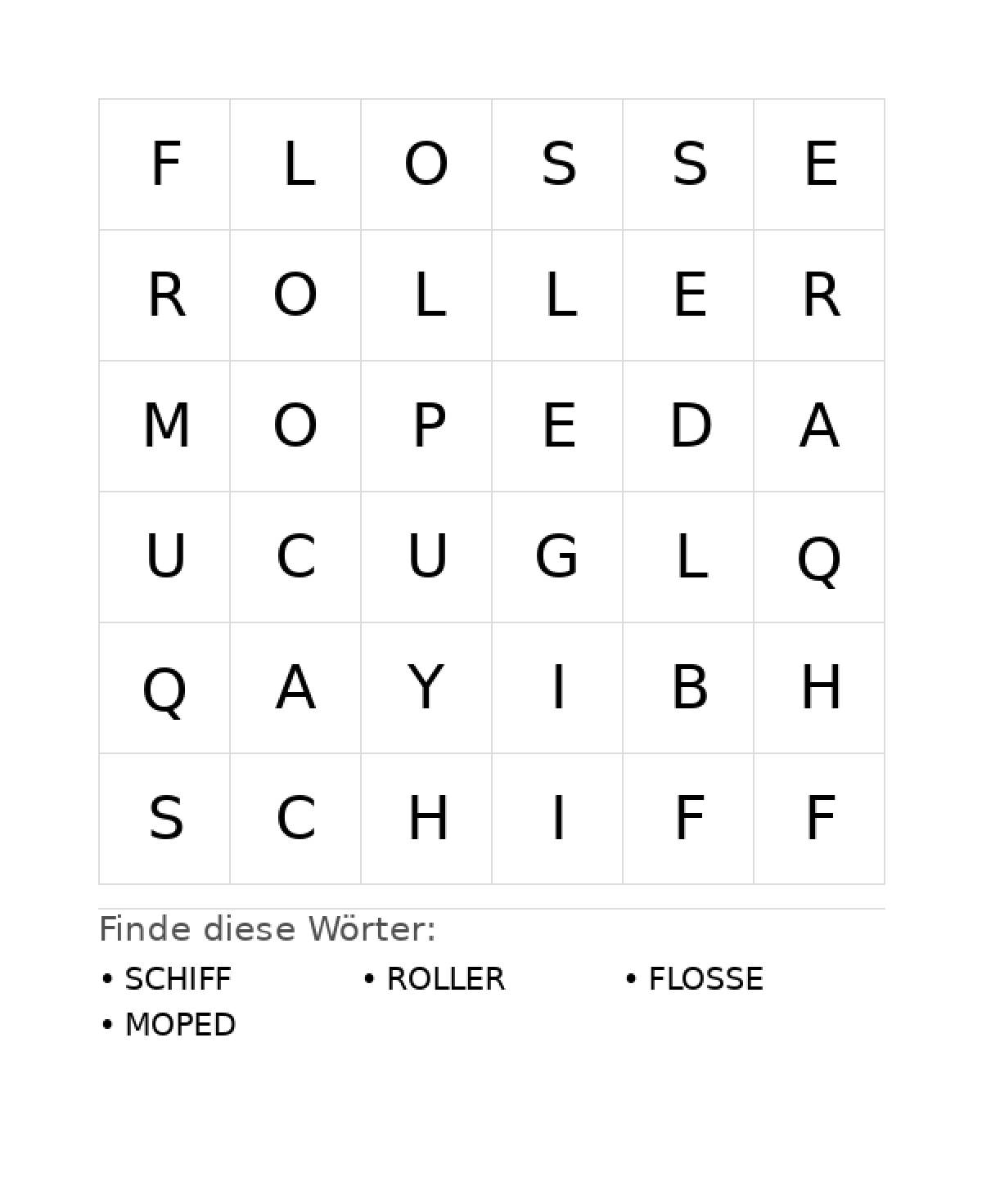 Wortsuchrätsel Wortsuchrätsel: Fahrzeuge für Kleinkinder aus der Kategorie Wortsuchrätsel - kostenlos ausdrucken