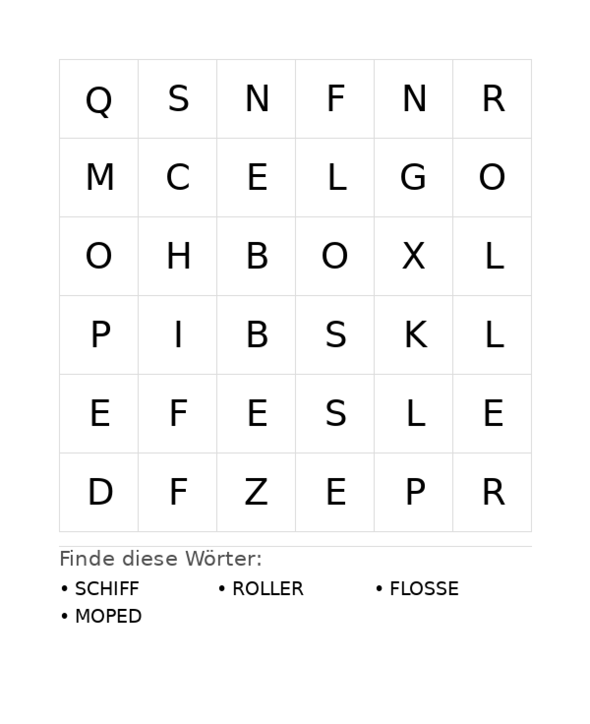 Wortsuchrätsel Wortsuchrätsel: Fahrzeuge für Kleinkinder aus der Kategorie Wortsuchrätsel - kostenlos ausdrucken
