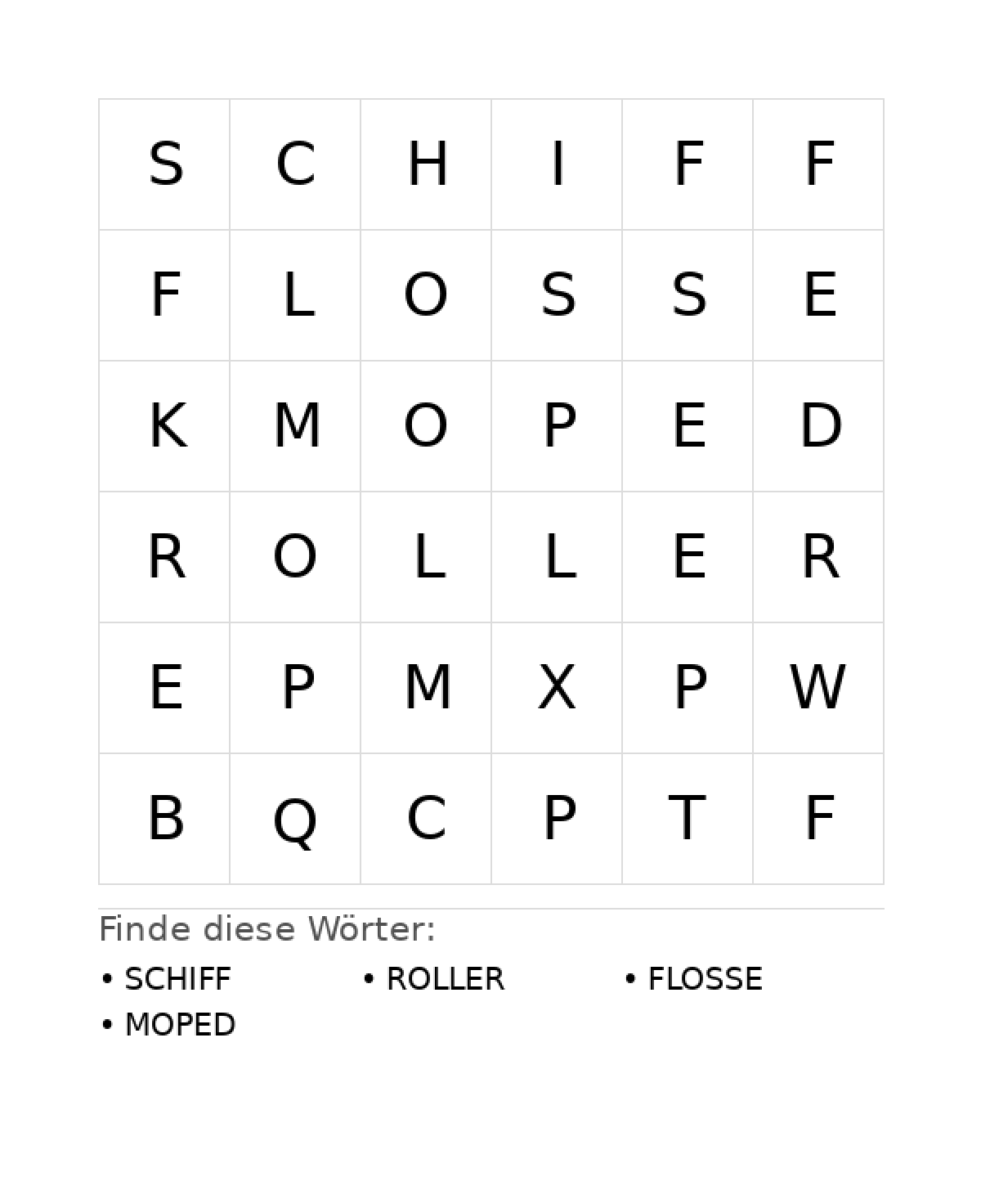 Wortsuchrätsel Wortsuchrätsel: Fahrzeuge für Kleinkinder aus der Kategorie Wortsuchrätsel - kostenlos ausdrucken