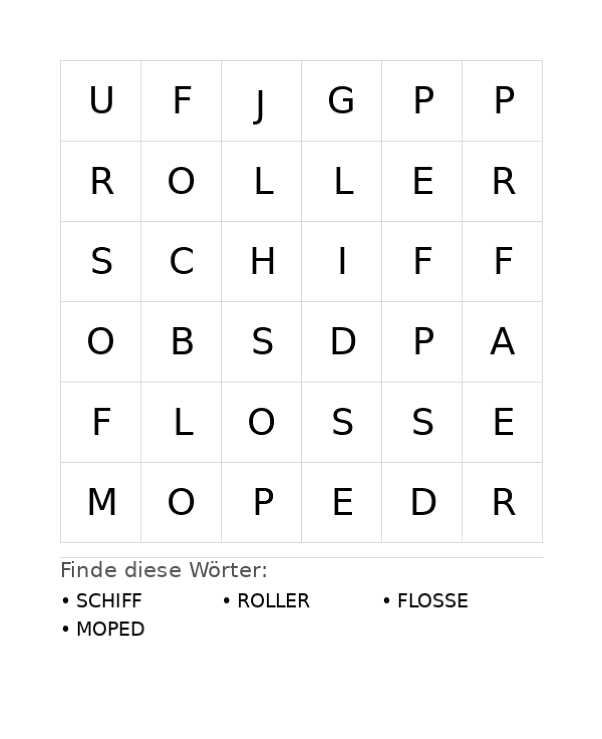 Wortsuchrätsel Wortsuchrätsel: Fahrzeuge für Kleinkinder aus der Kategorie Wortsuchrätsel - kostenlos ausdrucken