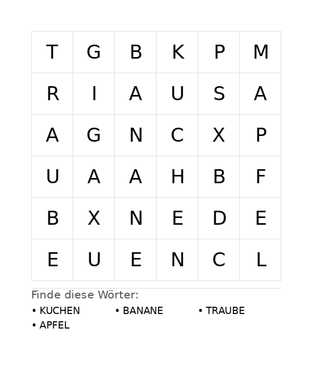 Wortsuchrätsel Wortsuchrätsel: Essen für Kleinkinder aus der Kategorie Wortsuchrätsel - kostenlos ausdrucken