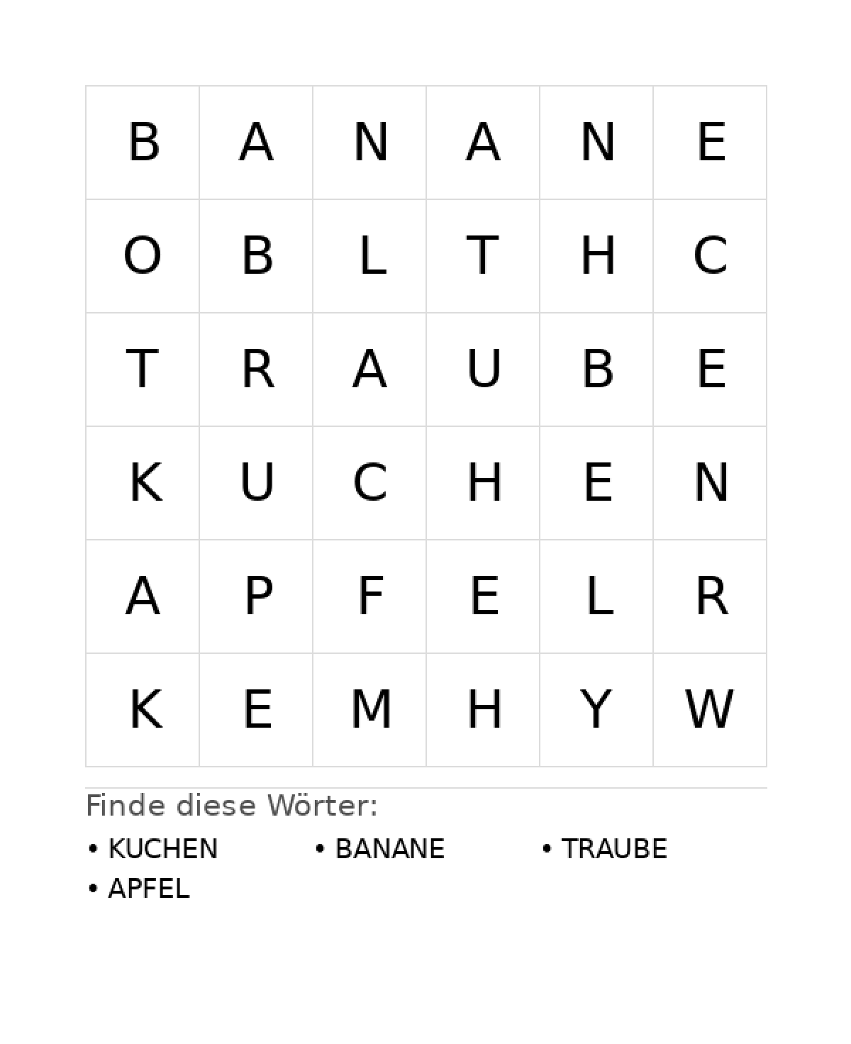 Wortsuchrätsel Wortsuchrätsel: Essen für Kleinkinder aus der Kategorie Wortsuchrätsel - kostenlos ausdrucken