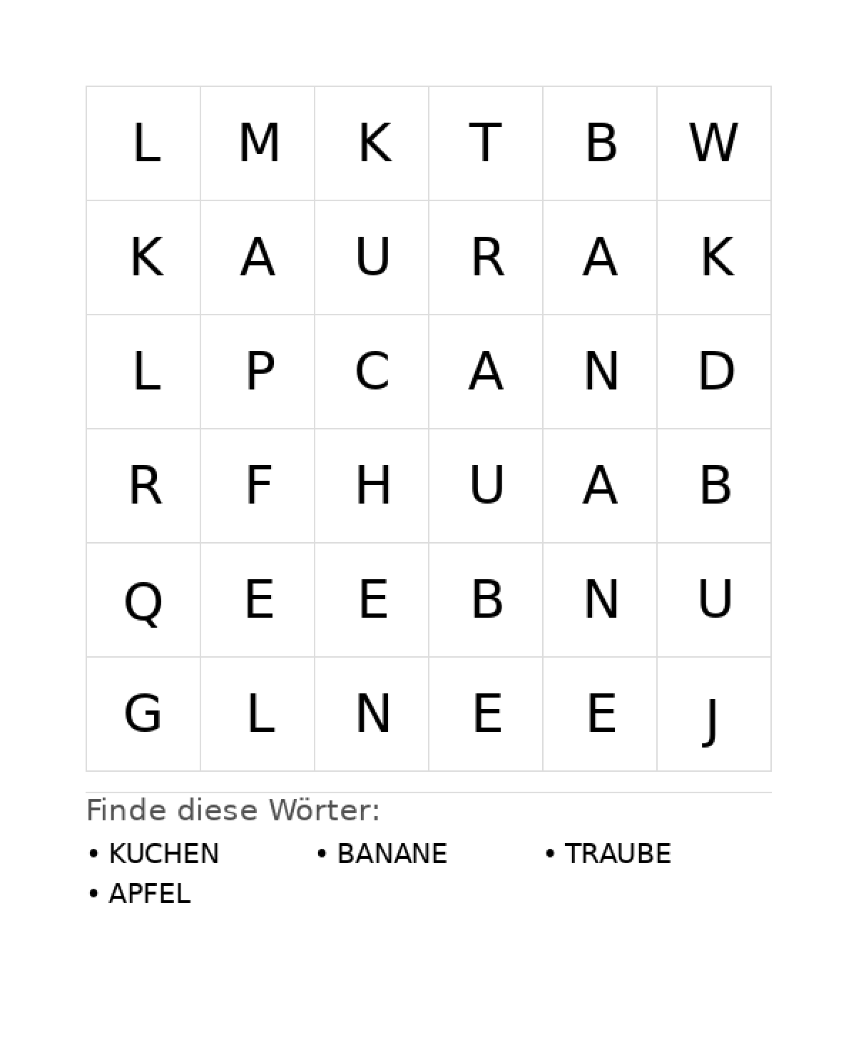 Wortsuchrätsel Wortsuchrätsel: Essen für Kleinkinder aus der Kategorie Wortsuchrätsel - kostenlos ausdrucken