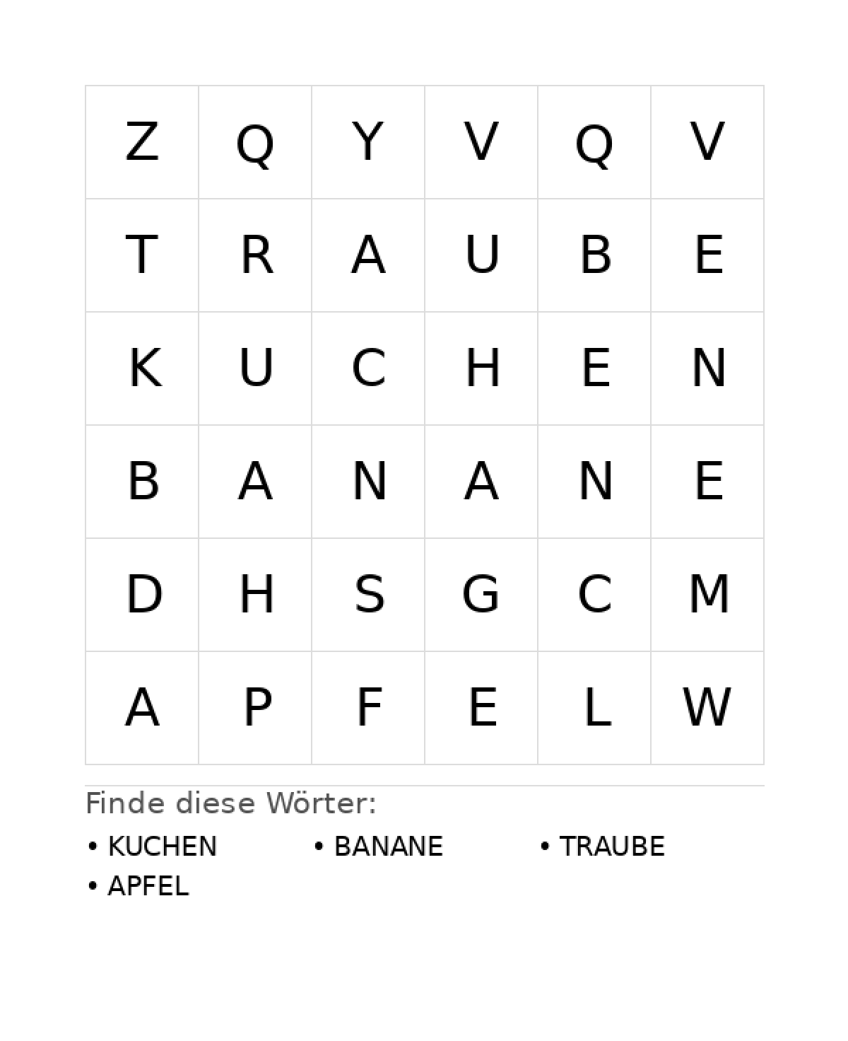 Wortsuchrätsel Wortsuchrätsel: Essen für Kleinkinder aus der Kategorie Wortsuchrätsel - kostenlos ausdrucken