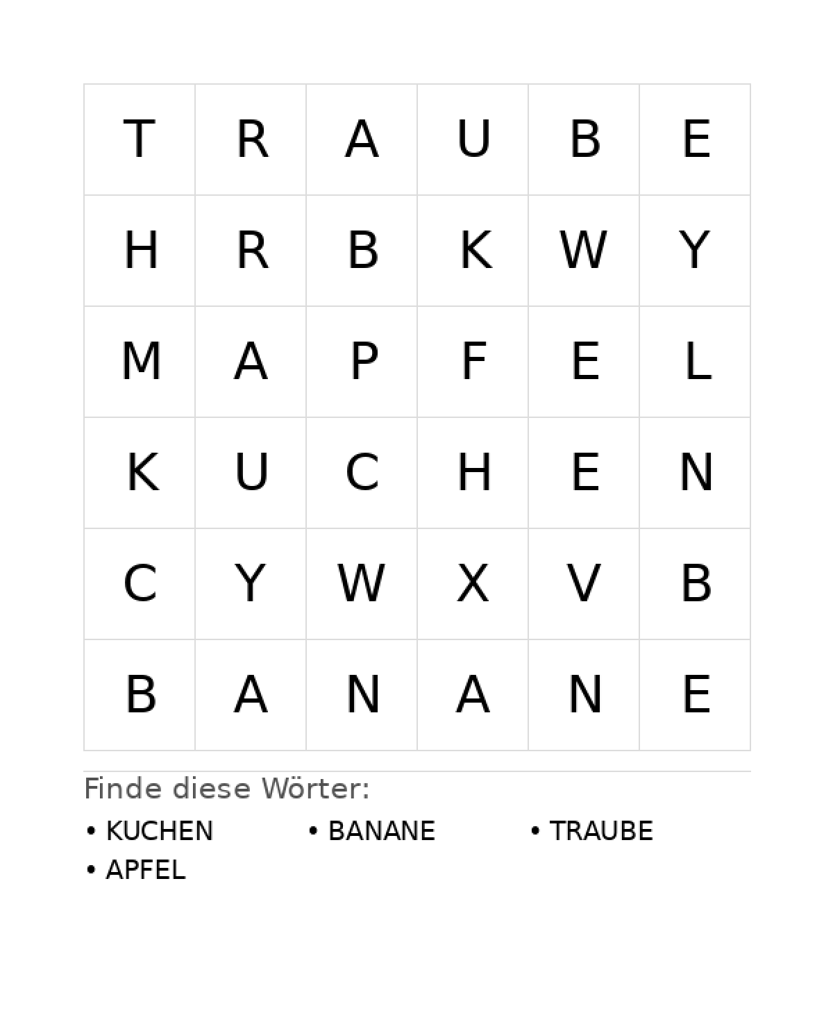 Wortsuchrätsel Wortsuchrätsel: Essen für Kleinkinder aus der Kategorie Wortsuchrätsel - kostenlos ausdrucken