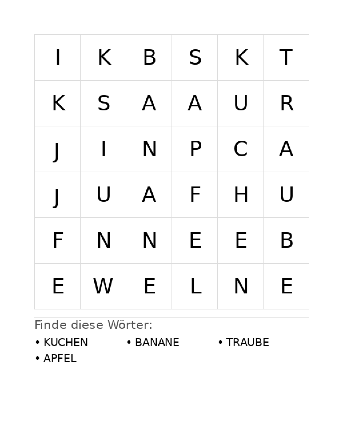 Wortsuchrätsel Wortsuchrätsel: Essen für Kleinkinder aus der Kategorie Wortsuchrätsel - kostenlos ausdrucken