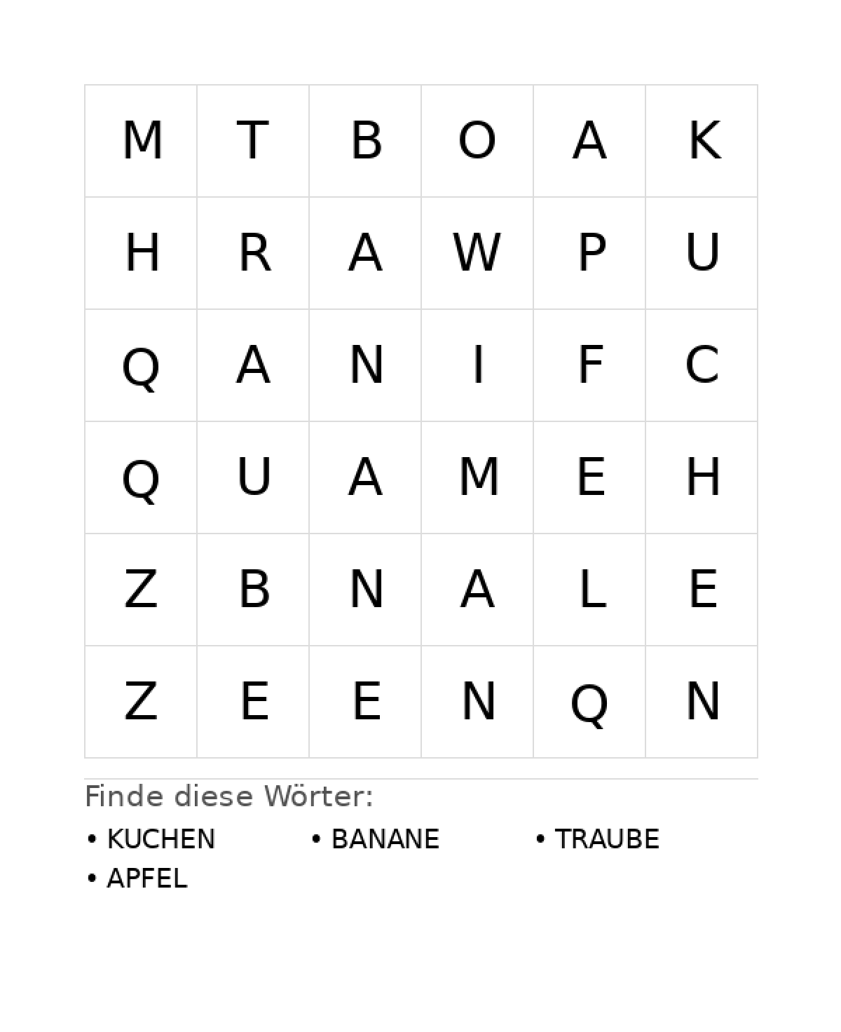 Wortsuchrätsel Wortsuchrätsel: Essen für Kleinkinder aus der Kategorie Wortsuchrätsel - kostenlos ausdrucken