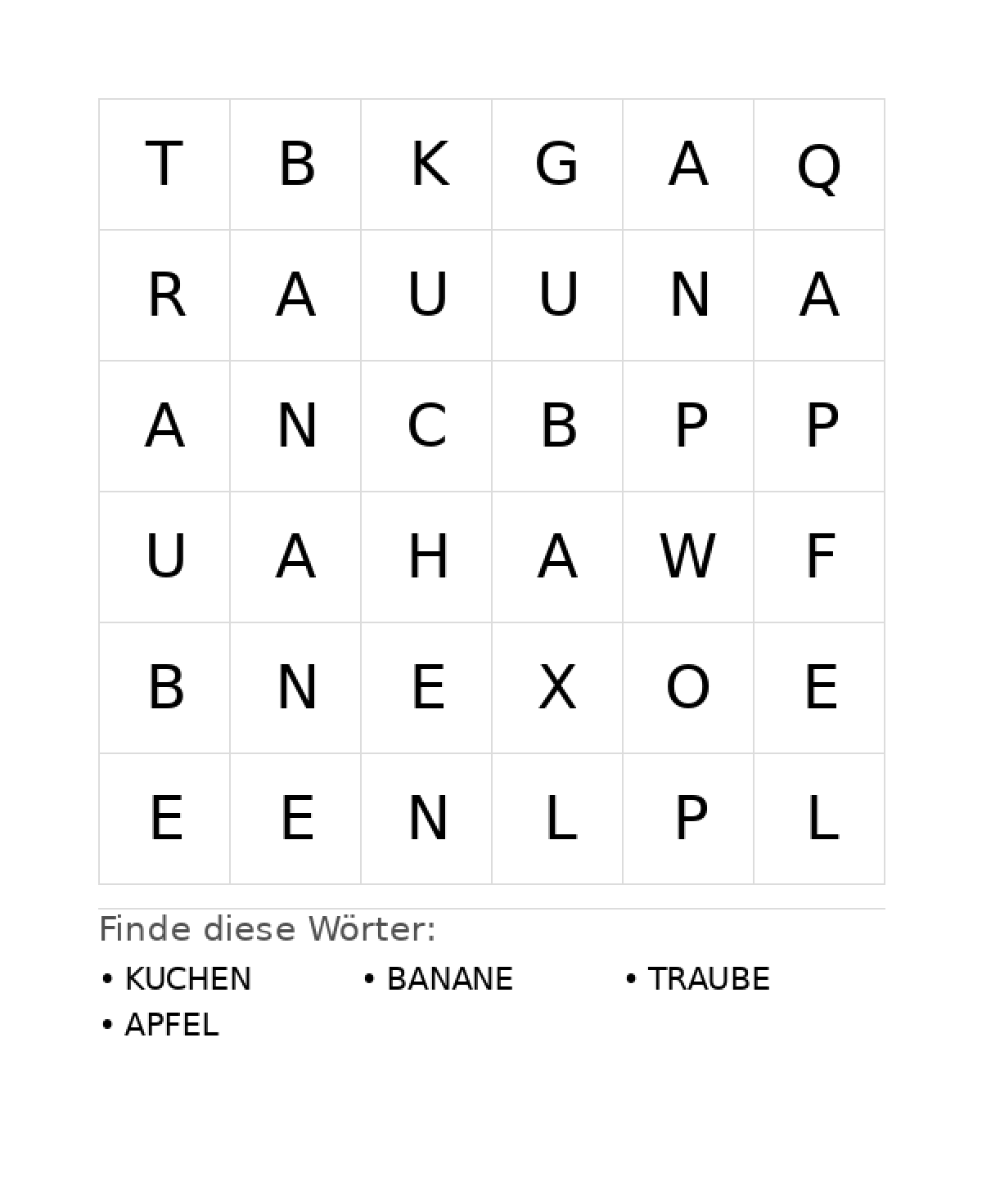 Wortsuchrätsel Wortsuchrätsel: Essen für Kleinkinder aus der Kategorie Wortsuchrätsel - kostenlos ausdrucken