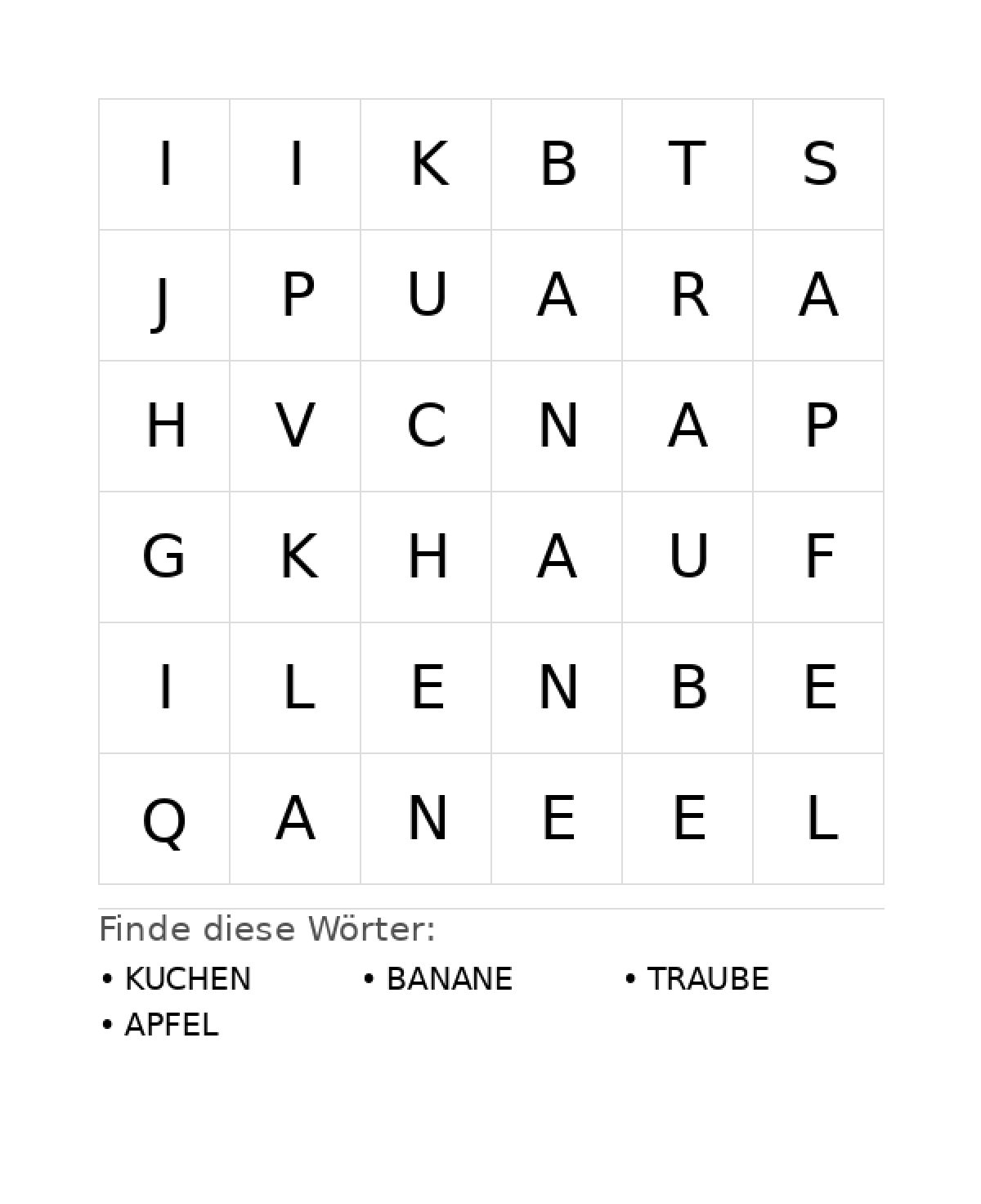Wortsuchrätsel Wortsuchrätsel: Essen für Kleinkinder aus der Kategorie Wortsuchrätsel - kostenlos ausdrucken