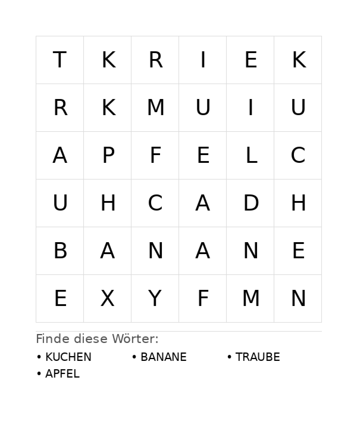 Wortsuchrätsel Wortsuchrätsel: Essen für Kleinkinder aus der Kategorie Wortsuchrätsel - kostenlos ausdrucken