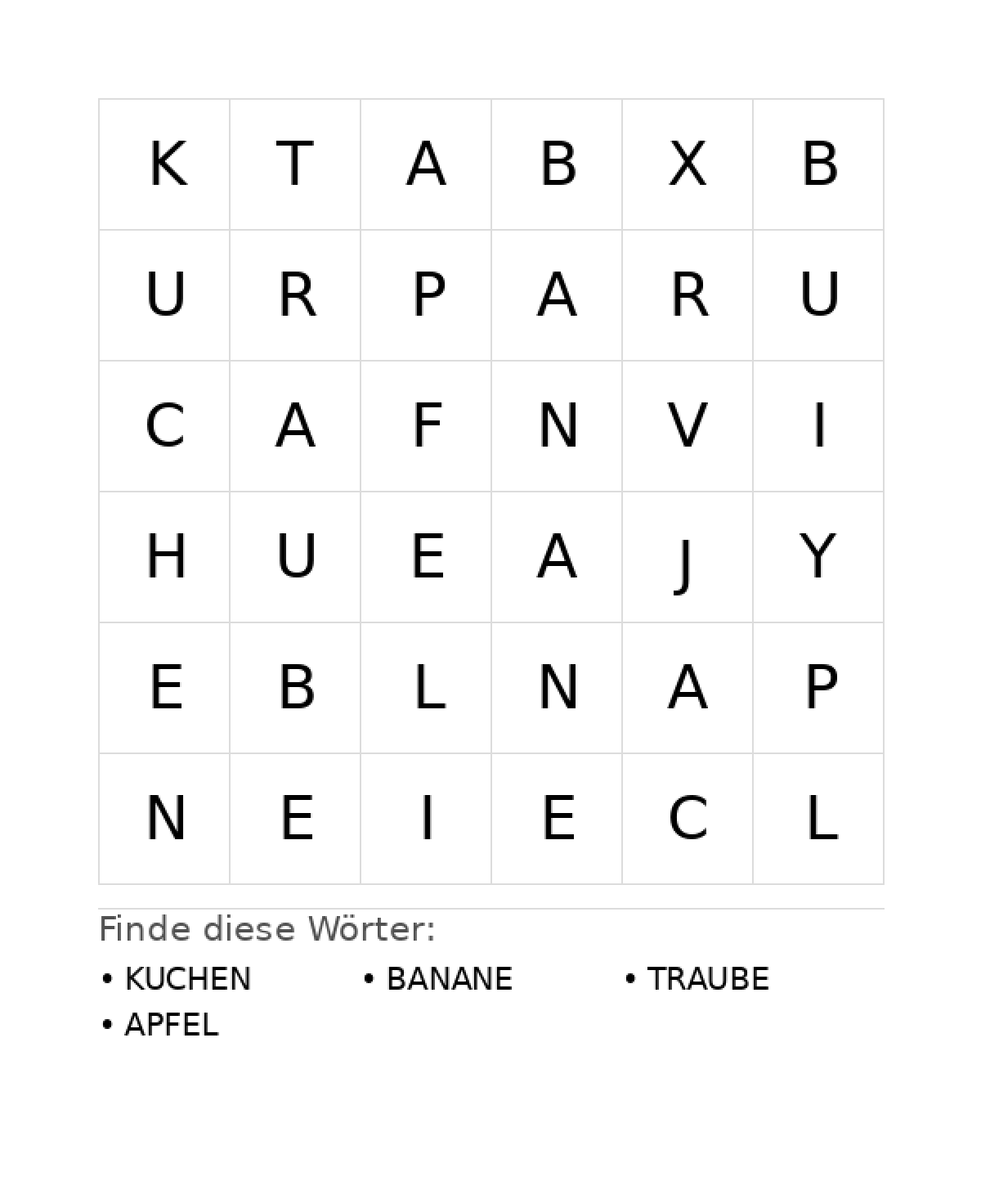 Wortsuchrätsel Wortsuchrätsel: Essen für Kleinkinder aus der Kategorie Wortsuchrätsel - kostenlos ausdrucken