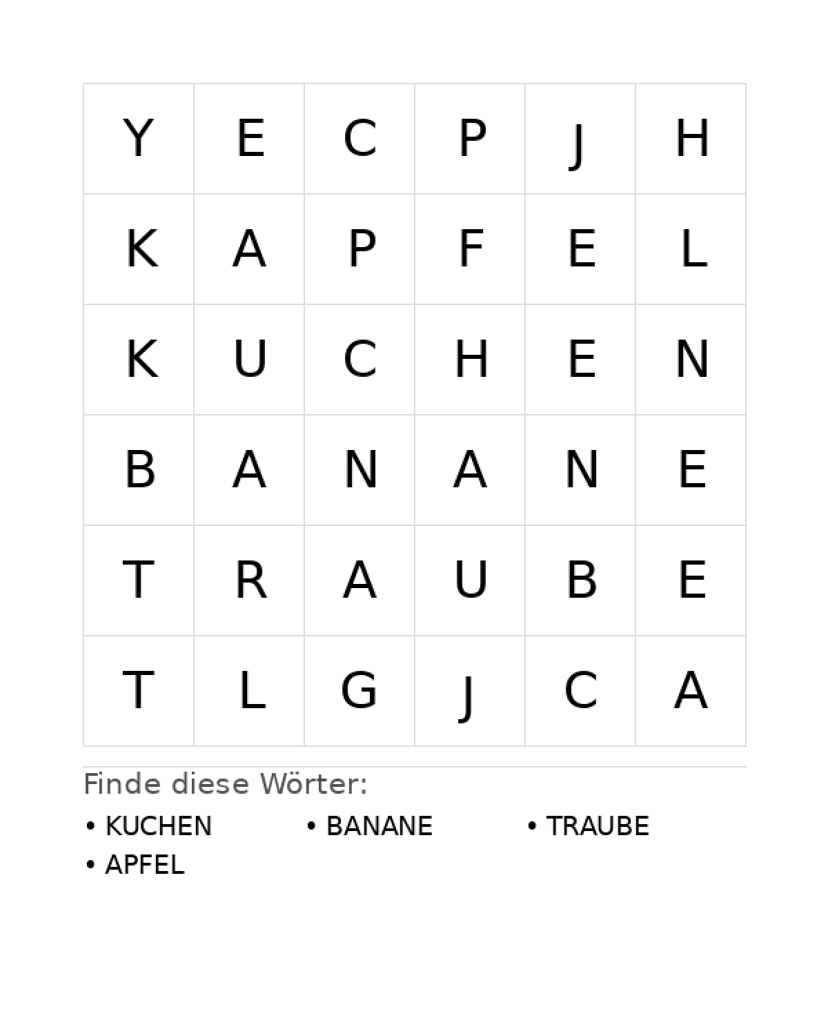 Wortsuchrätsel Wortsuchrätsel: Essen für Kleinkinder aus der Kategorie Wortsuchrätsel - kostenlos ausdrucken