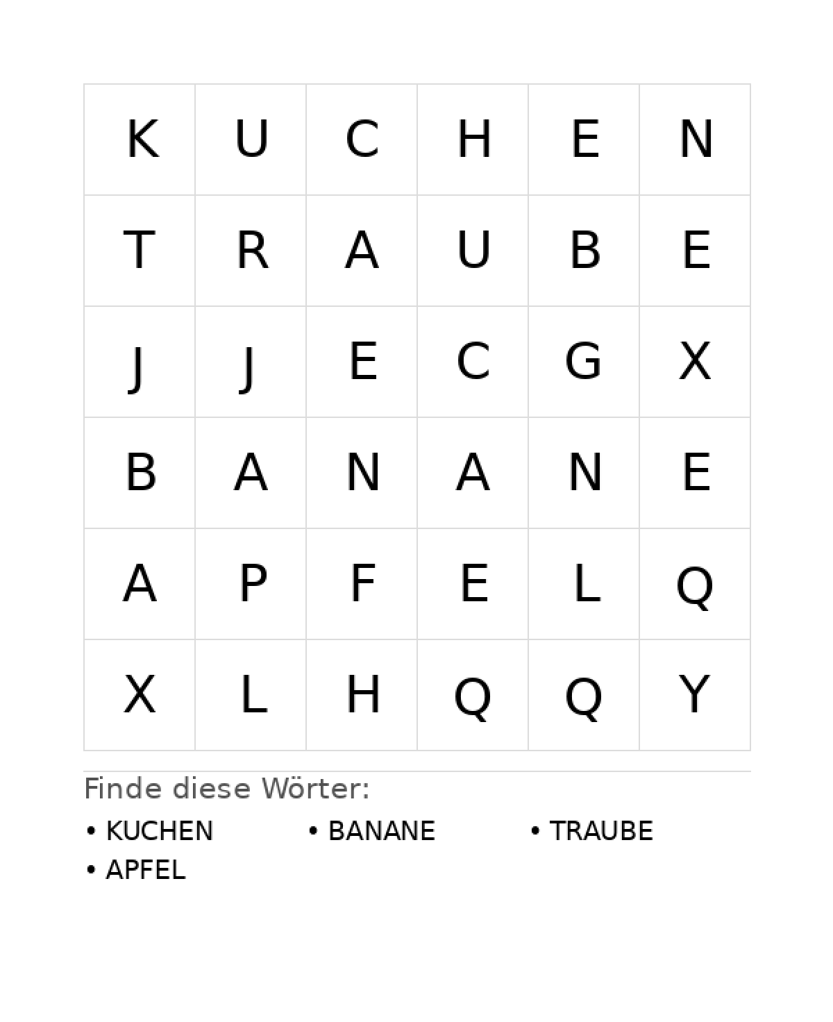Wortsuchrätsel Wortsuchrätsel: Essen für Kleinkinder aus der Kategorie Wortsuchrätsel - kostenlos ausdrucken