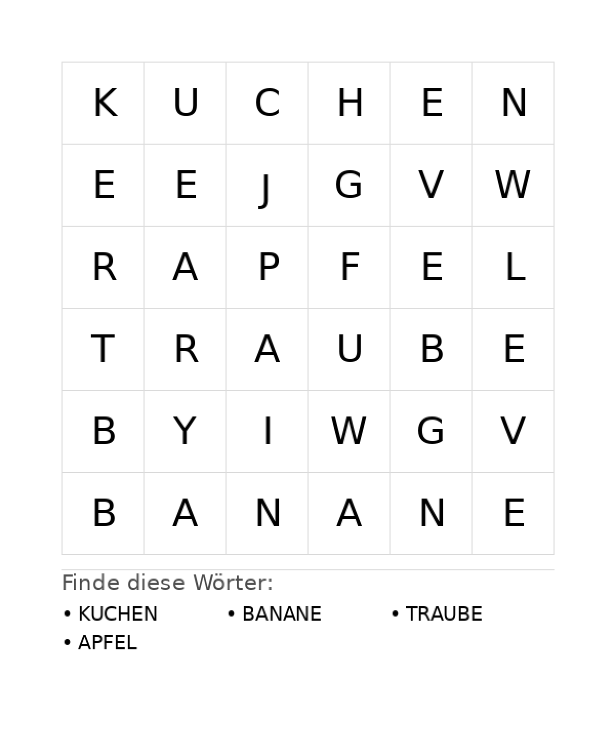 Wortsuchrätsel Wortsuchrätsel: Essen für Kleinkinder aus der Kategorie Wortsuchrätsel - kostenlos ausdrucken
