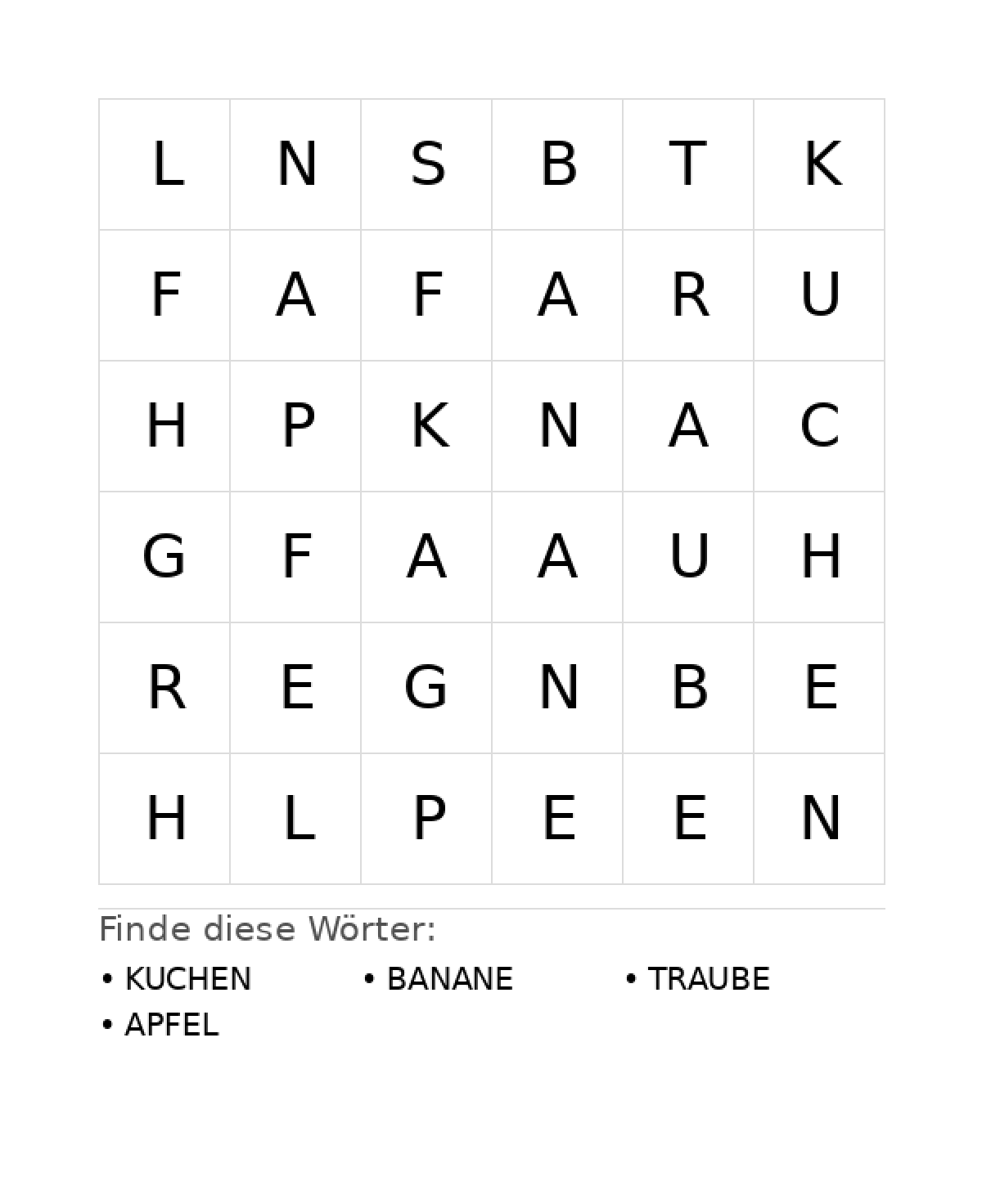 Wortsuchrätsel Wortsuchrätsel: Essen für Kleinkinder aus der Kategorie Wortsuchrätsel - kostenlos ausdrucken