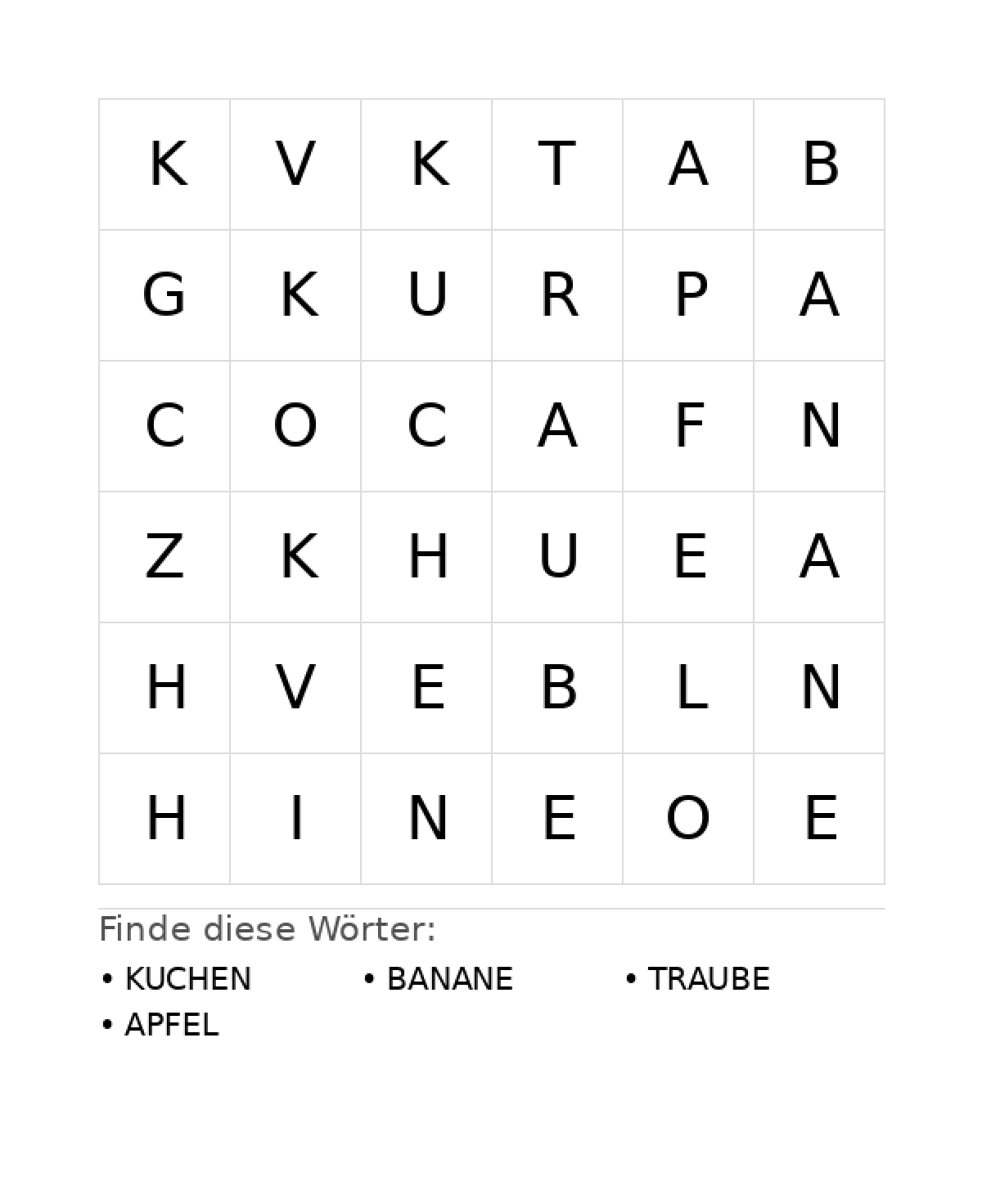 Wortsuchrätsel Wortsuchrätsel: Essen für Kleinkinder aus der Kategorie Wortsuchrätsel - kostenlos ausdrucken