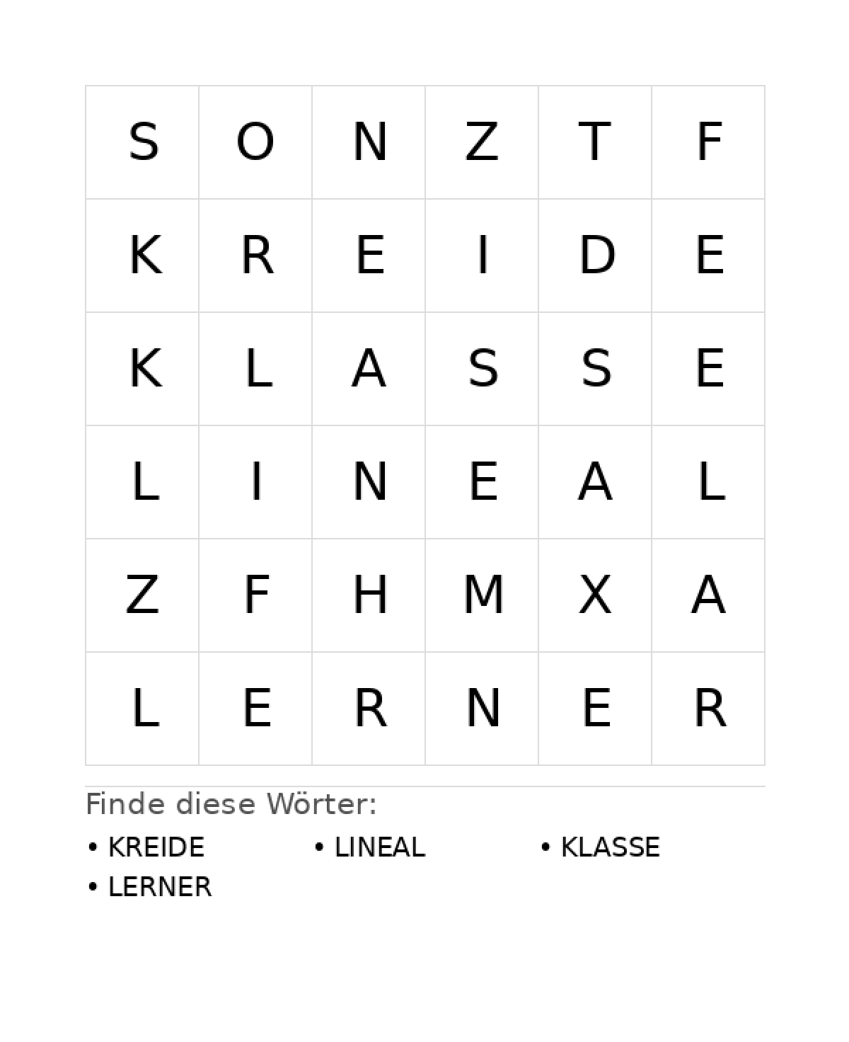 Wortsuchrätsel Wortsuchrätsel: Schule für Kleinkinder aus der Kategorie Wortsuchrätsel - kostenlos ausdrucken