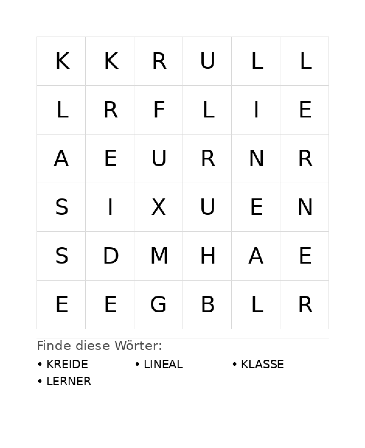 Wortsuchrätsel Wortsuchrätsel: Schule für Kleinkinder aus der Kategorie Wortsuchrätsel - kostenlos ausdrucken