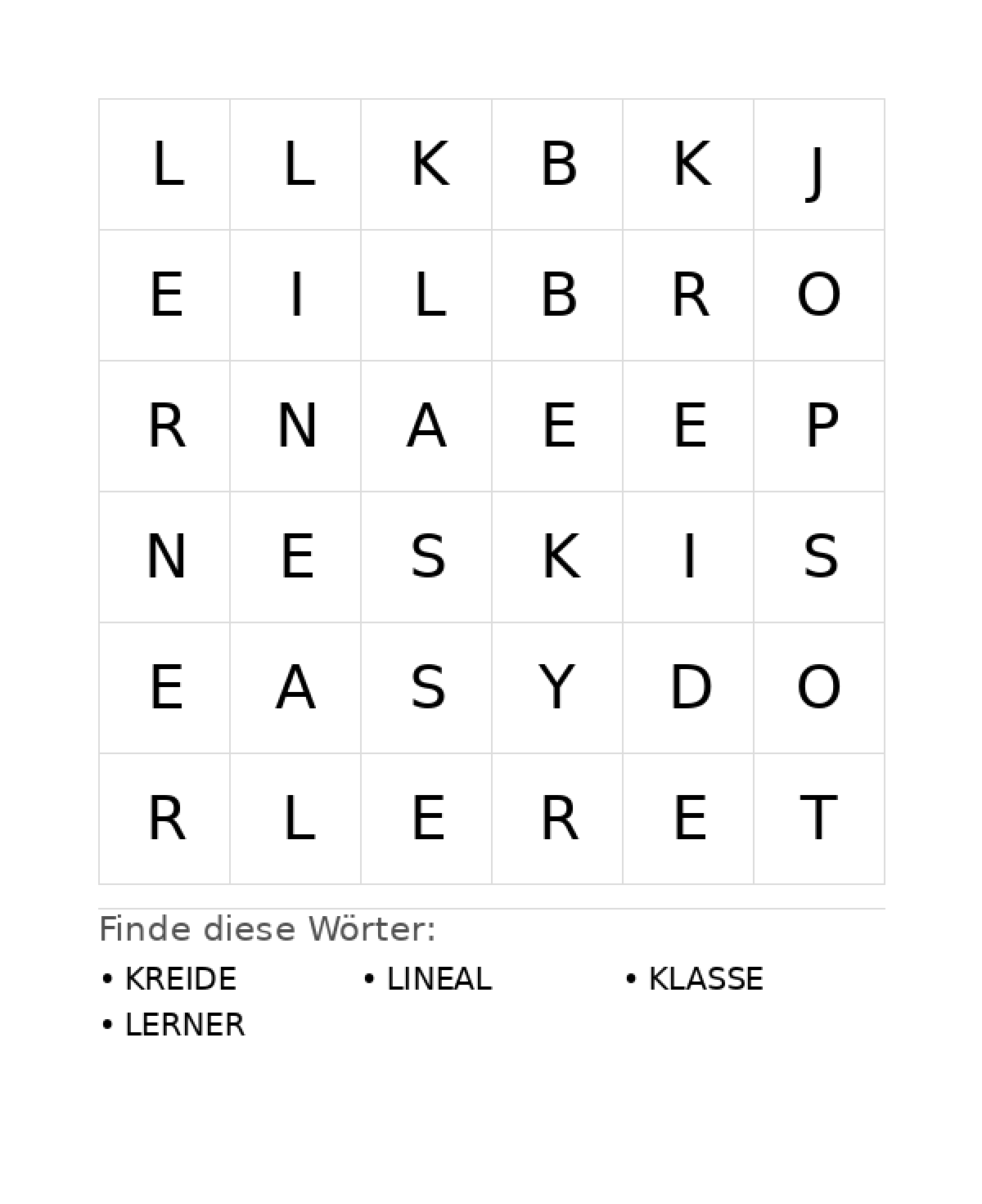 Wortsuchrätsel Wortsuchrätsel: Schule für Kleinkinder aus der Kategorie Wortsuchrätsel - kostenlos ausdrucken
