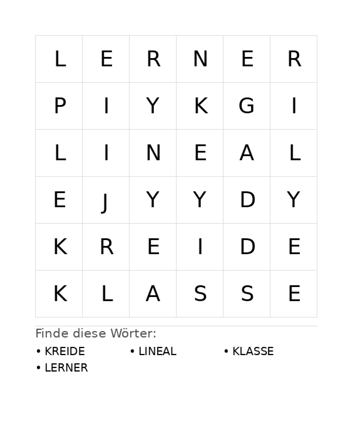 Wortsuchrätsel Wortsuchrätsel: Schule für Kleinkinder aus der Kategorie Wortsuchrätsel - kostenlos ausdrucken