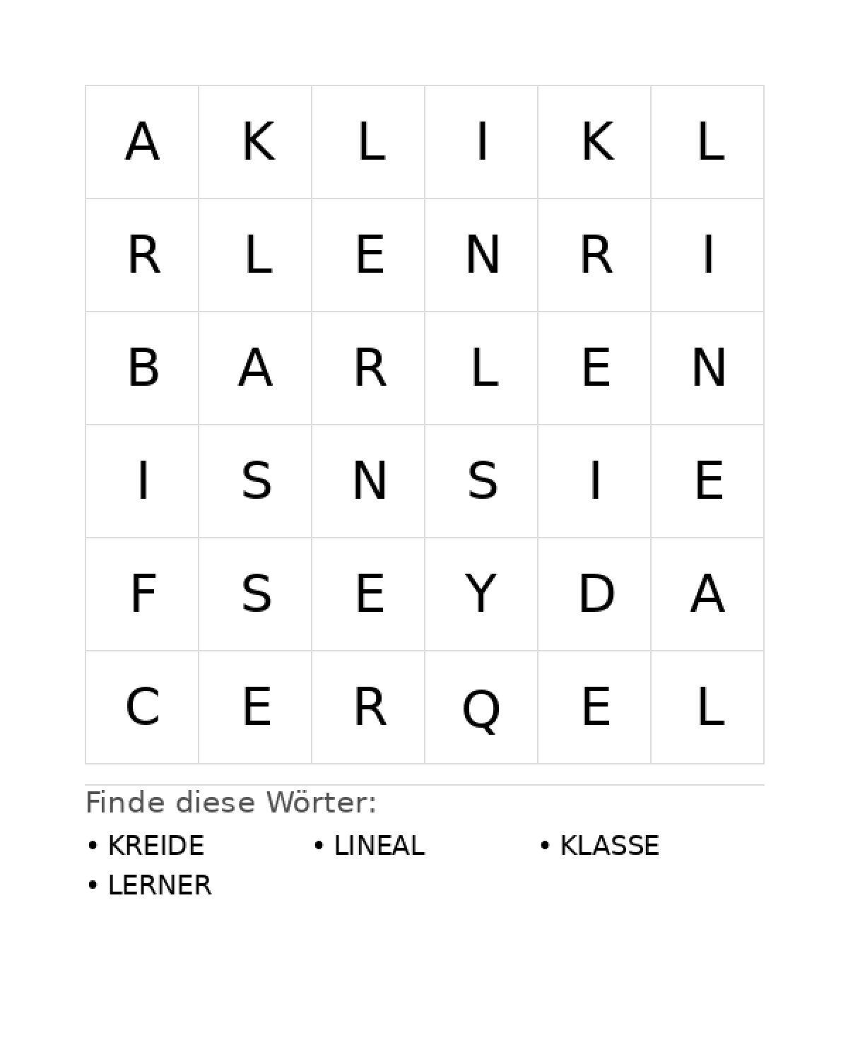 Wortsuchrätsel Wortsuchrätsel: Schule für Kleinkinder aus der Kategorie Wortsuchrätsel - kostenlos ausdrucken