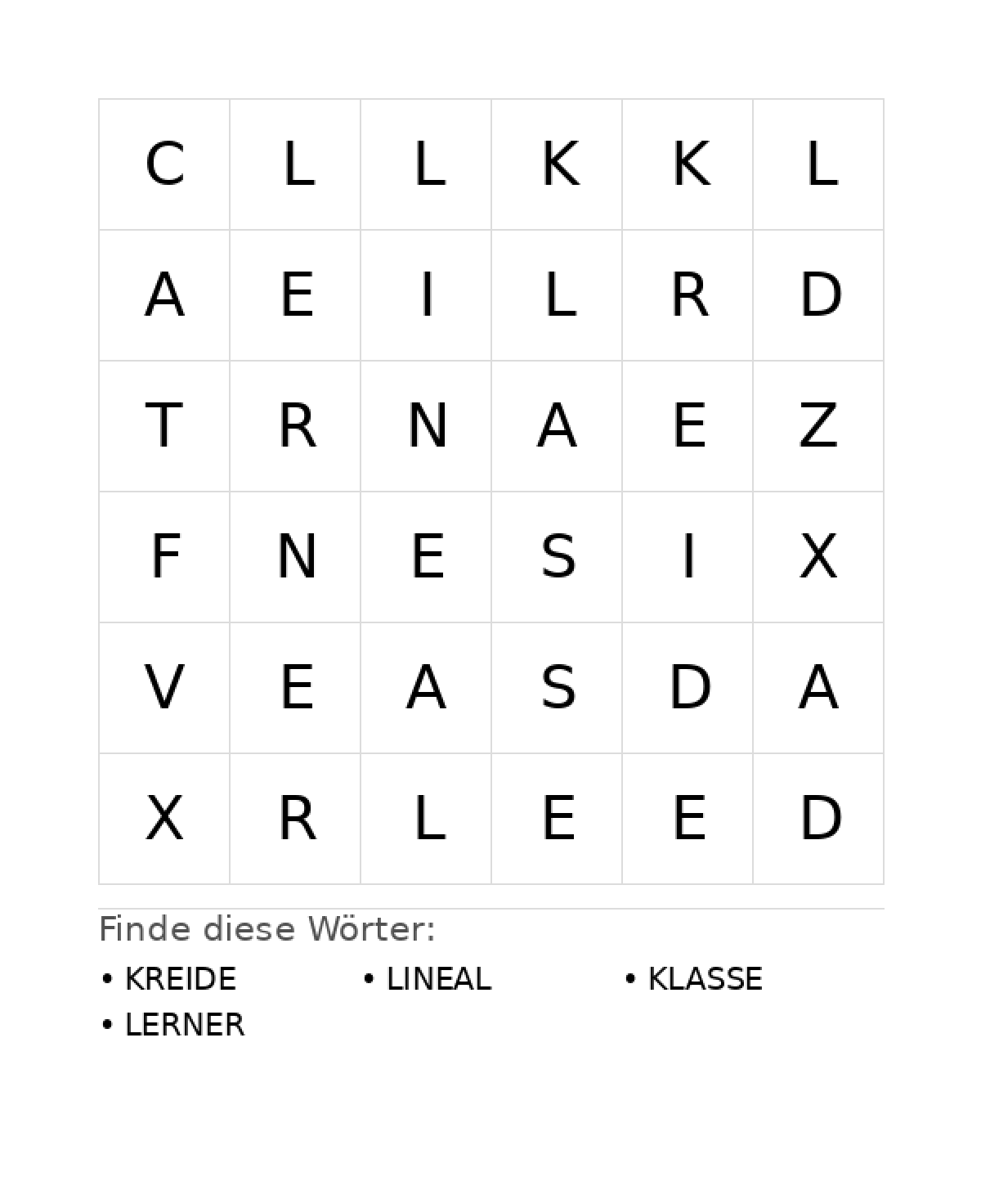 Wortsuchrätsel Wortsuchrätsel: Schule für Kleinkinder aus der Kategorie Wortsuchrätsel - kostenlos ausdrucken