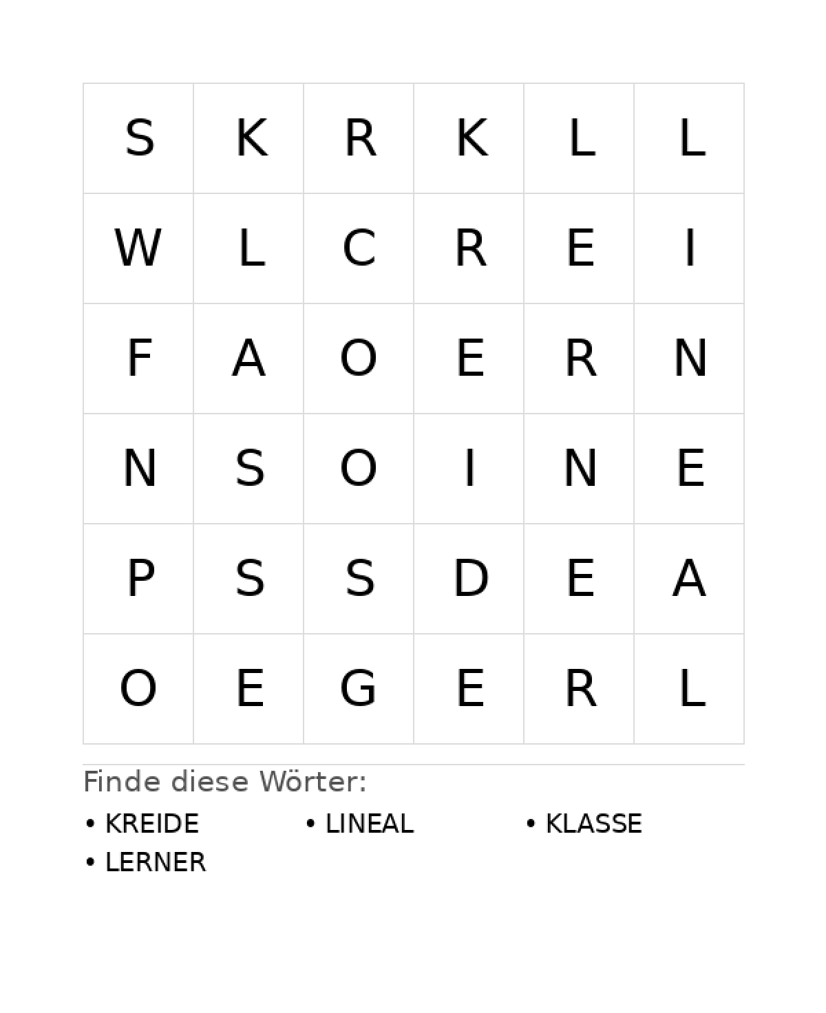 Wortsuchrätsel Wortsuchrätsel: Schule für Kleinkinder aus der Kategorie Wortsuchrätsel - kostenlos ausdrucken