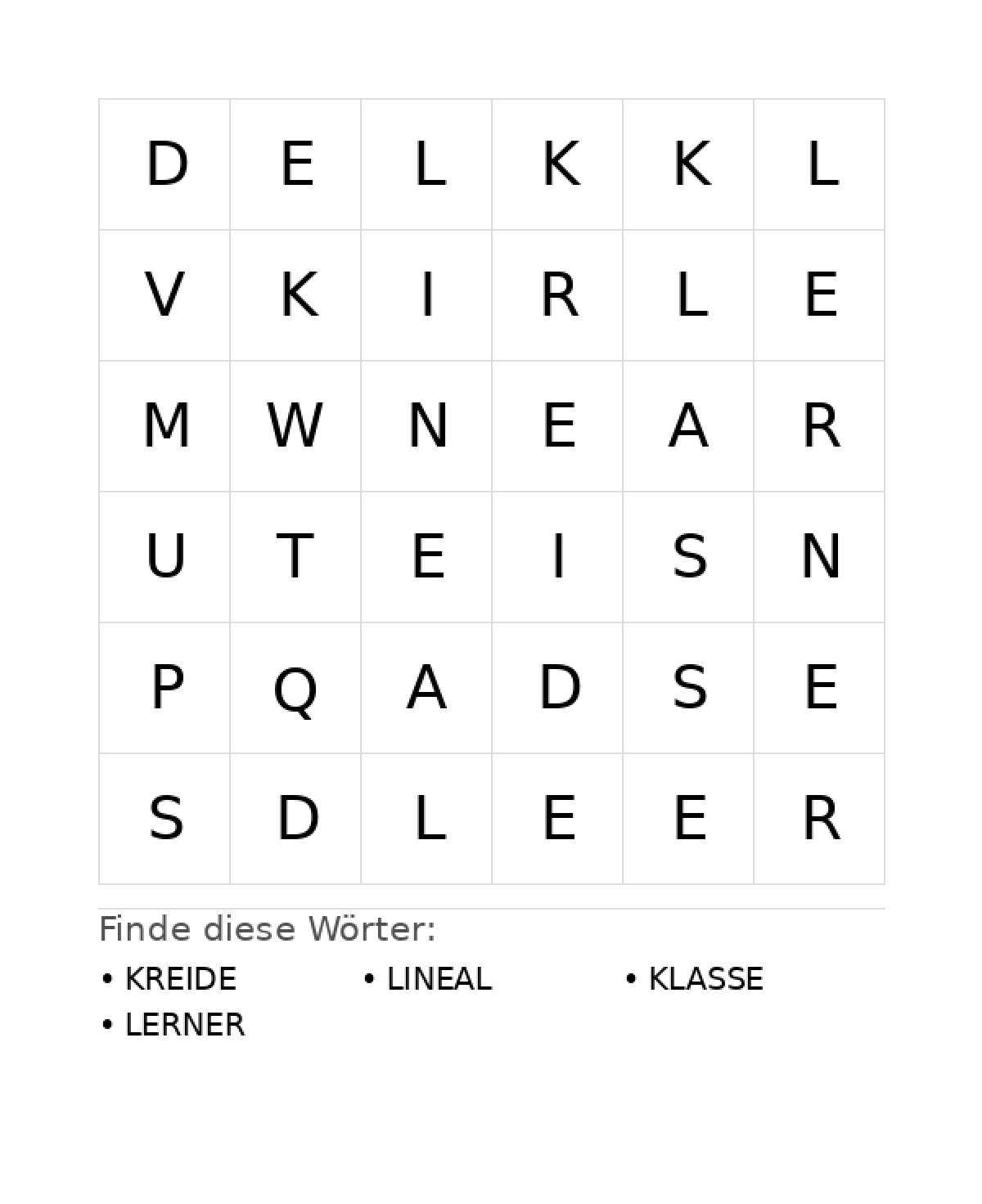 Wortsuchrätsel Wortsuchrätsel: Schule für Kleinkinder aus der Kategorie Wortsuchrätsel - kostenlos ausdrucken