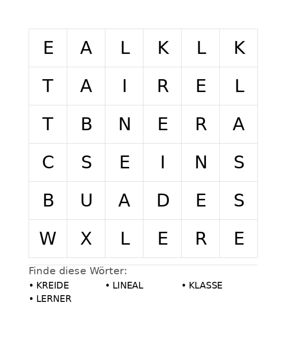 Wortsuchrätsel Wortsuchrätsel: Schule für Kleinkinder aus der Kategorie Wortsuchrätsel - kostenlos ausdrucken