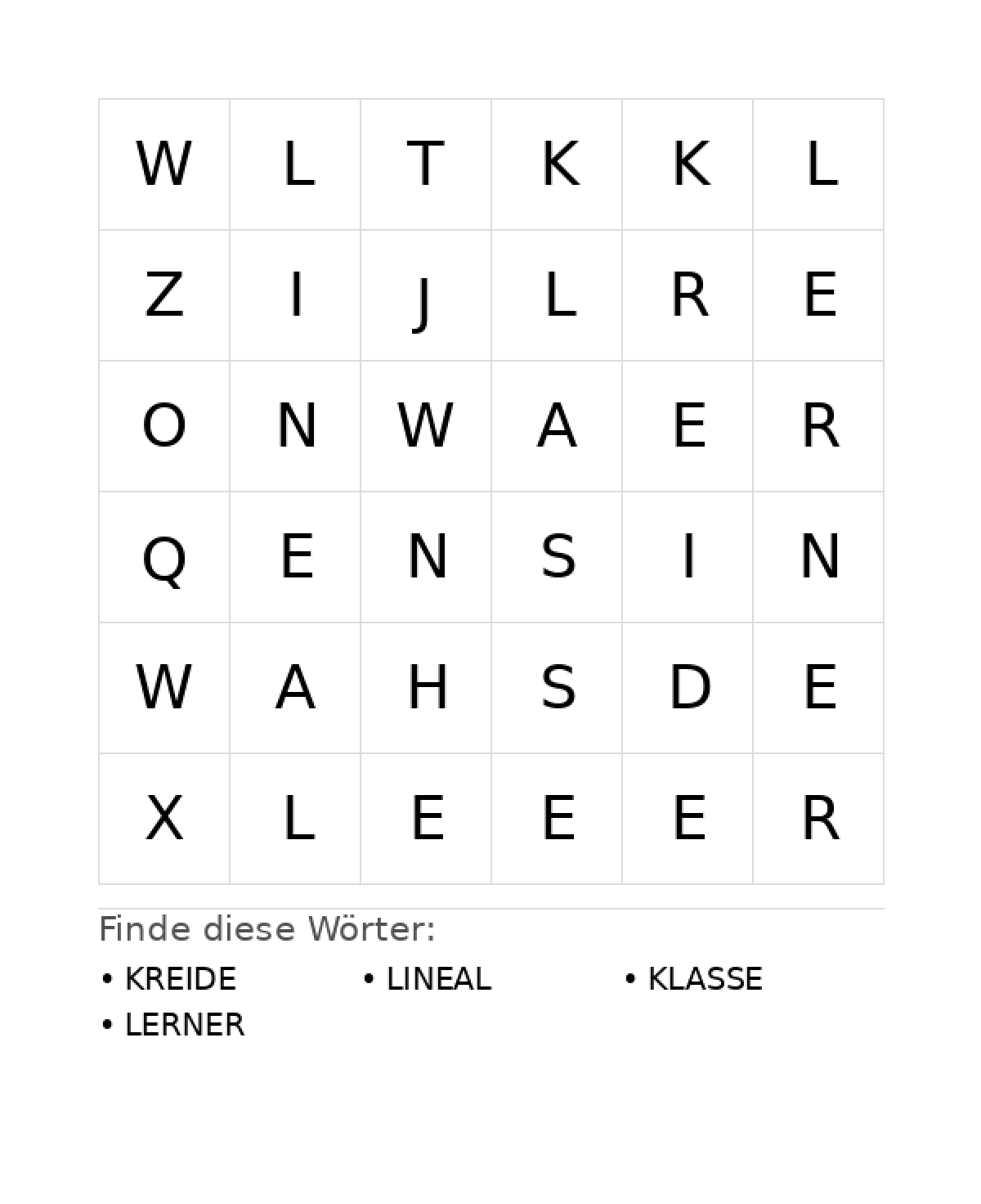 Wortsuchrätsel Wortsuchrätsel: Schule für Kleinkinder aus der Kategorie Wortsuchrätsel - kostenlos ausdrucken