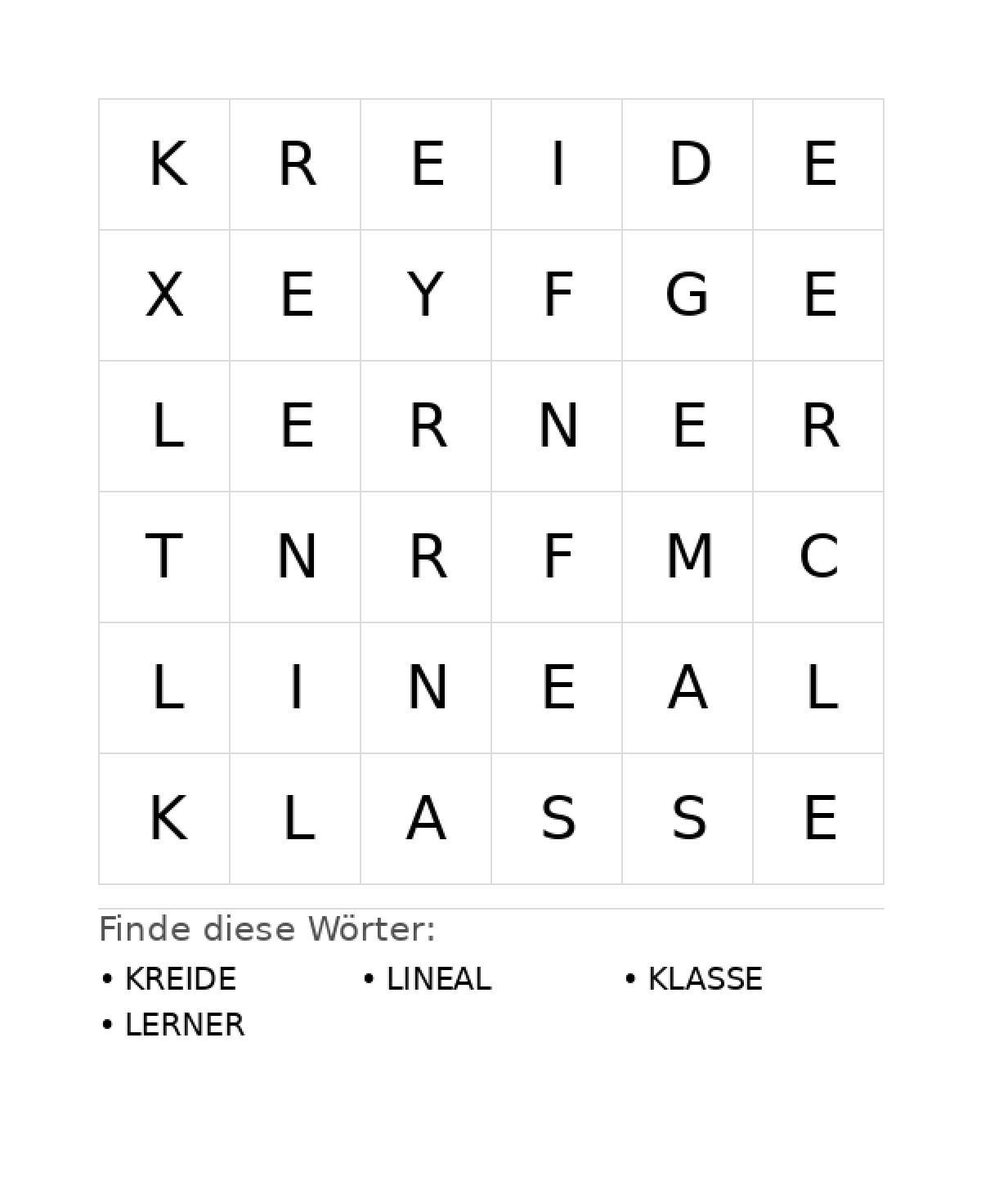 Wortsuchrätsel Wortsuchrätsel: Schule für Kleinkinder aus der Kategorie Wortsuchrätsel - kostenlos ausdrucken