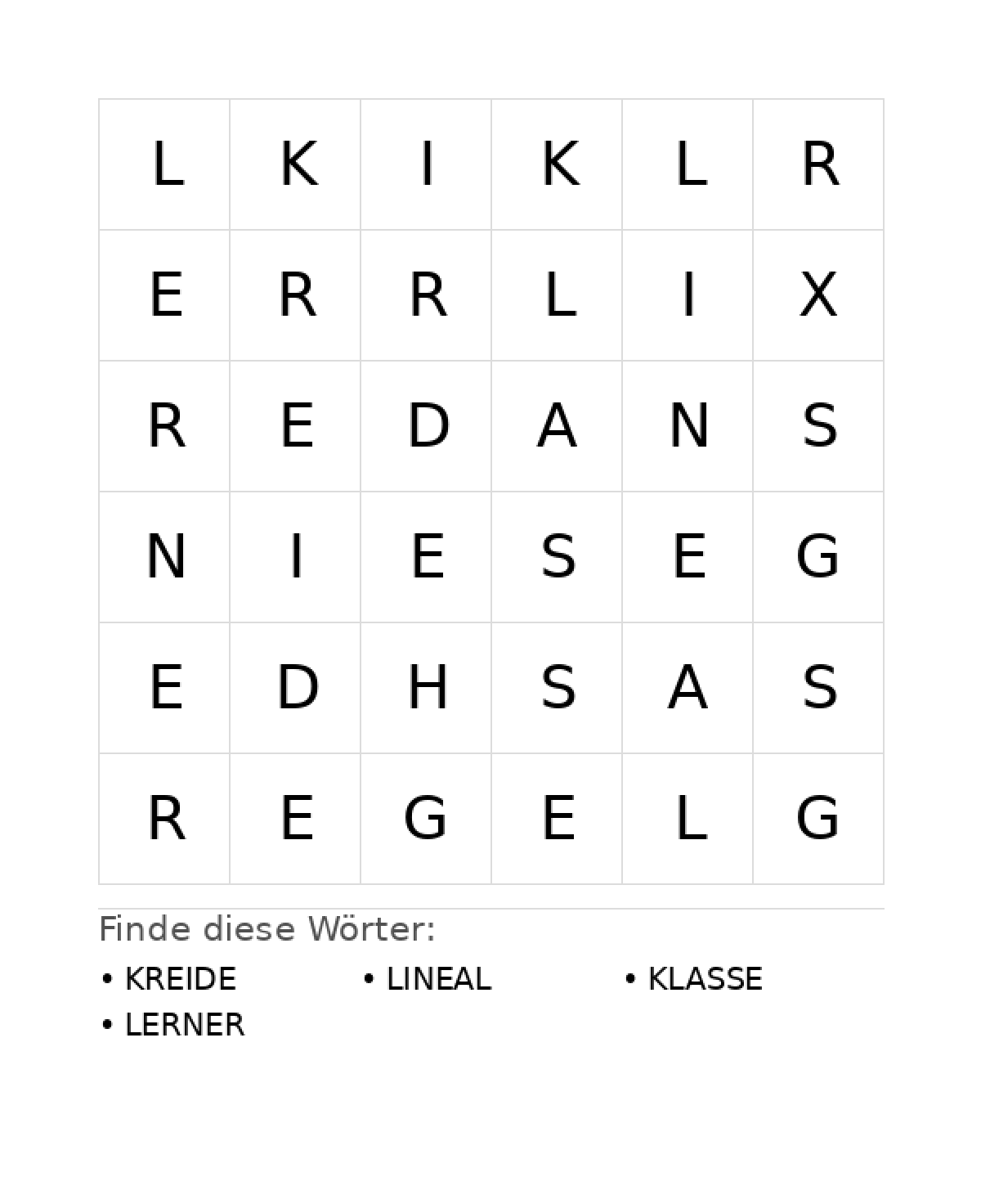Wortsuchrätsel Wortsuchrätsel: Schule für Kleinkinder aus der Kategorie Wortsuchrätsel - kostenlos ausdrucken