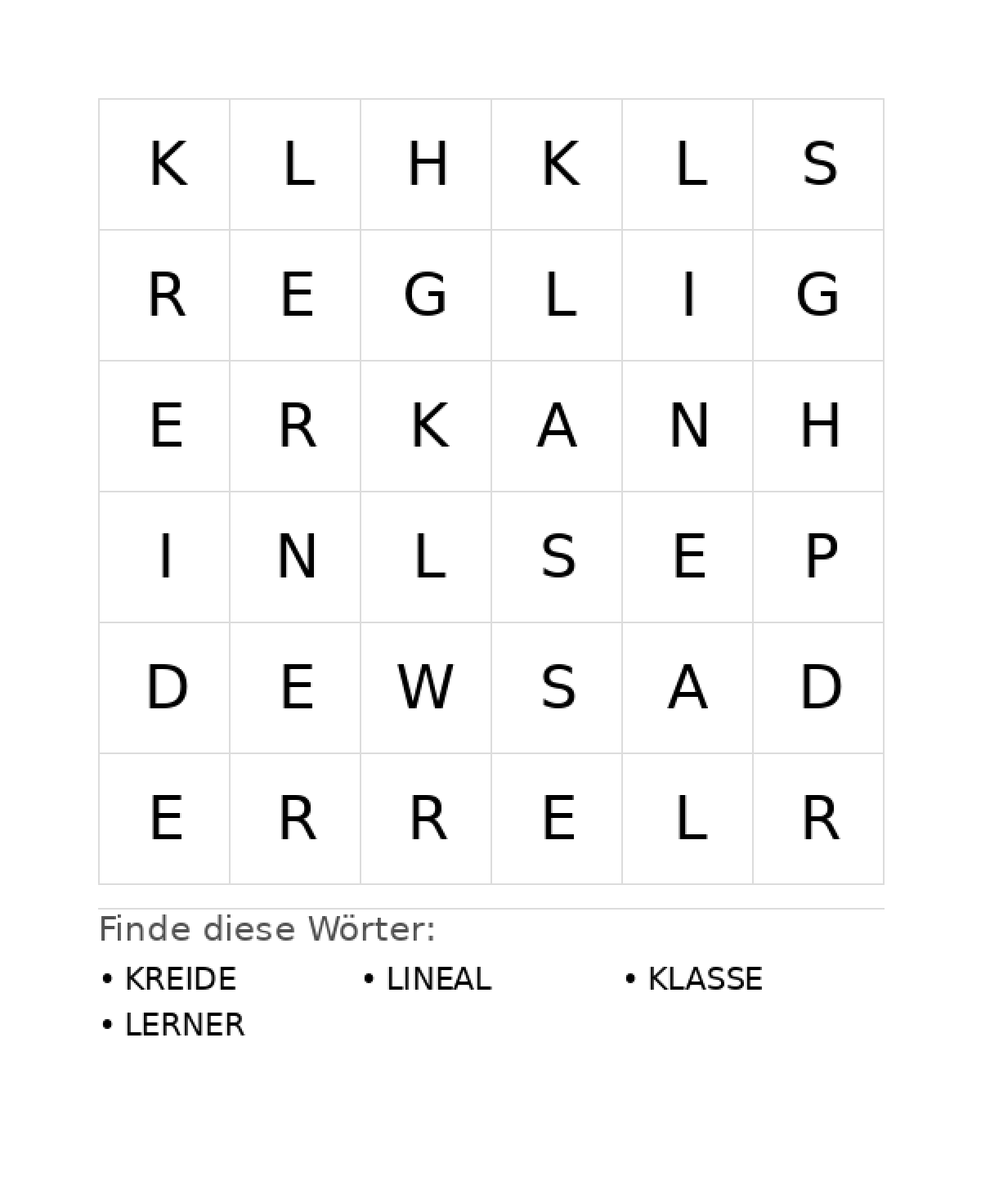 Wortsuchrätsel Wortsuchrätsel: Schule für Kleinkinder aus der Kategorie Wortsuchrätsel - kostenlos ausdrucken