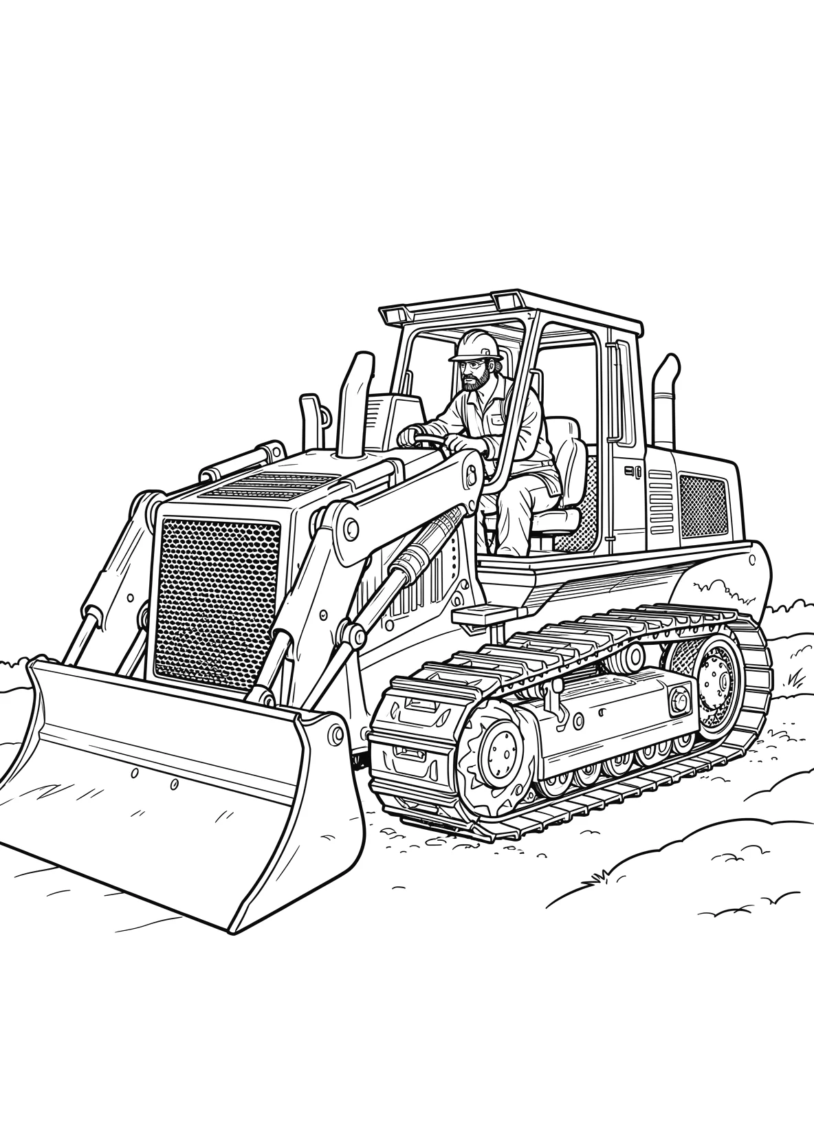 Ausmalbild Bauarbeiter fährt einen Bulldozer - Ausmalbild aus der Kategorie Fahrzeuge - kostenlos ausdrucken