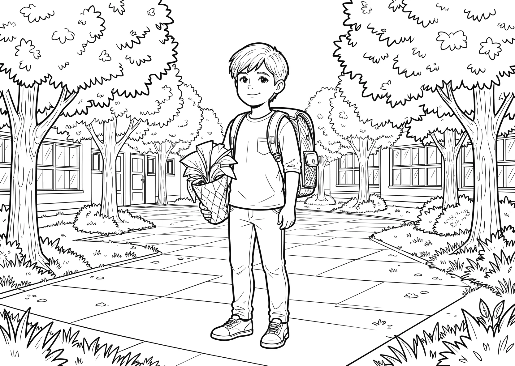 Ausmalbild Schulanfänger mit Schultüte - Ausmalbild aus der Kategorie Berufe - kostenlos ausdrucken