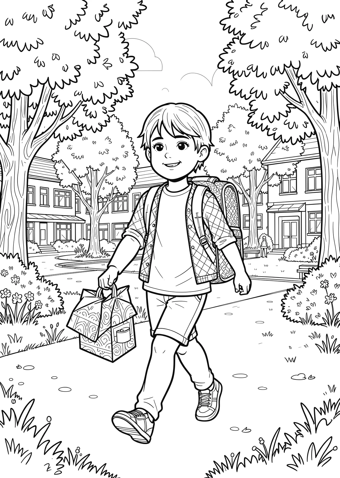 Ausmalbild Kind läuft mit Schultüte - Ausmalbild aus der Kategorie Berufe - kostenlos ausdrucken