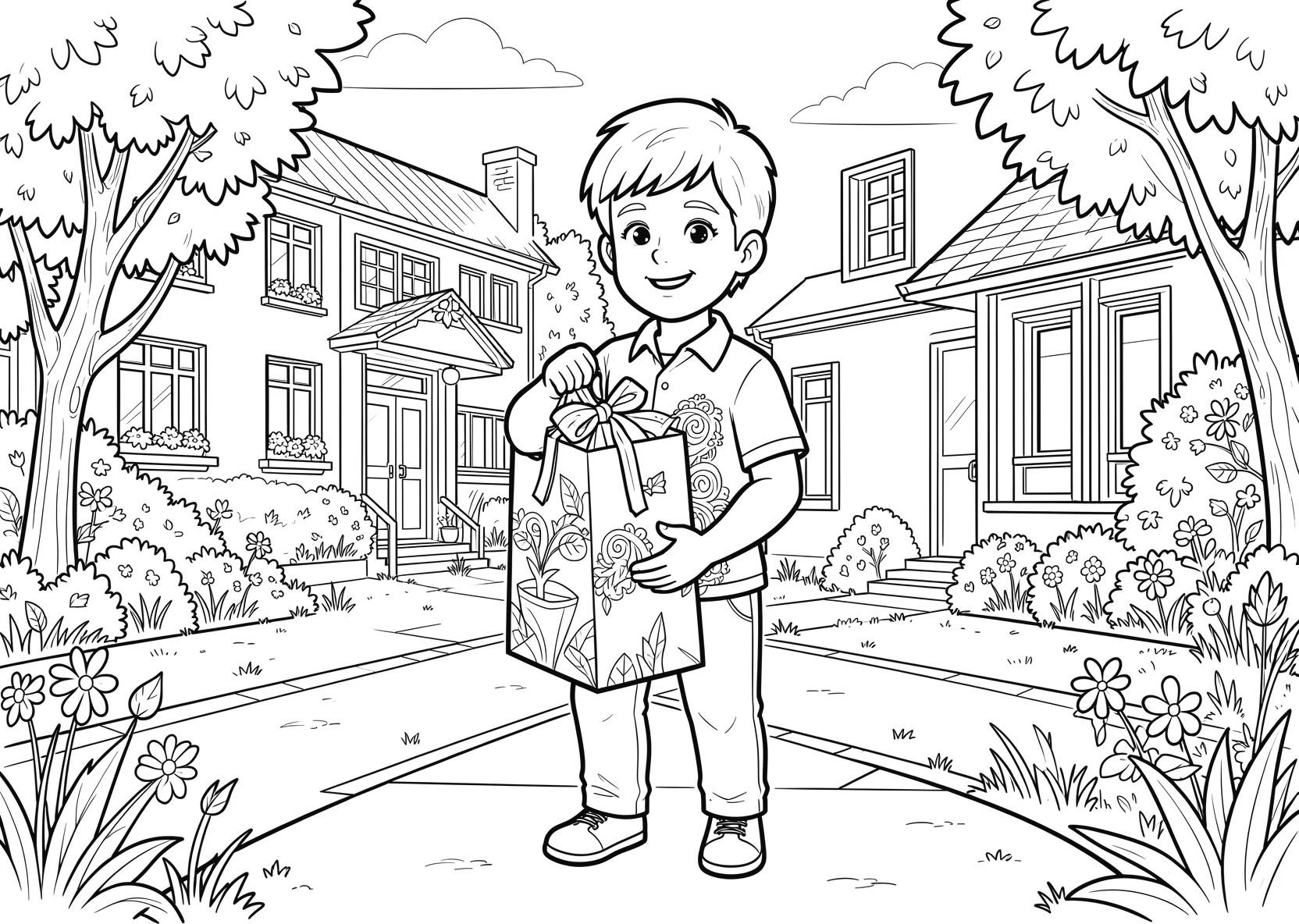 Ausmalbild Schulanfänger zeigt stolz seine große Schultüte - Ausmalbild aus der Kategorie Berufe - kostenlos ausdrucken