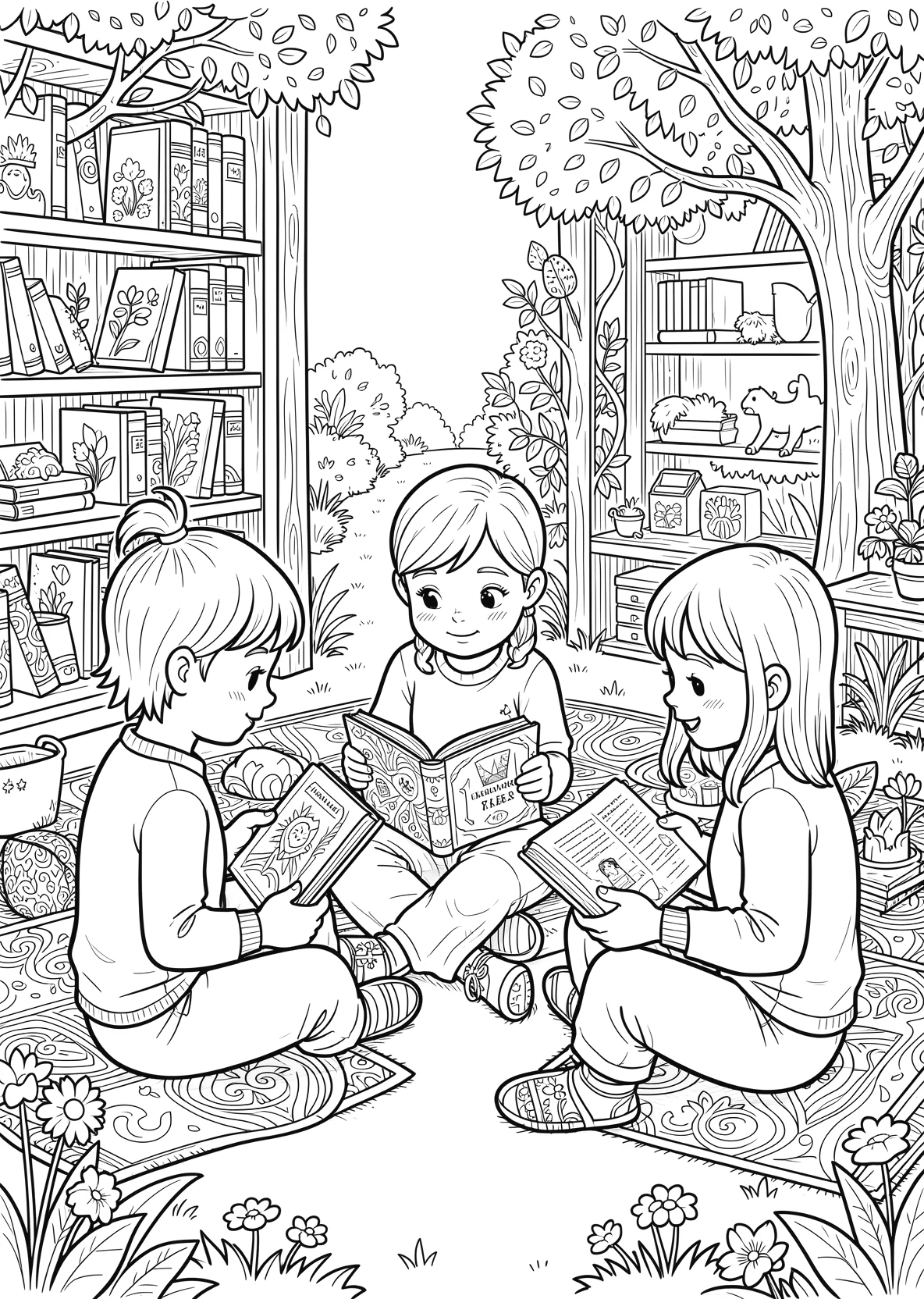 Ausmalbild Kinder sitzen im Kreis - Ausmalbild aus der Kategorie Sonstiges - kostenlos ausdrucken