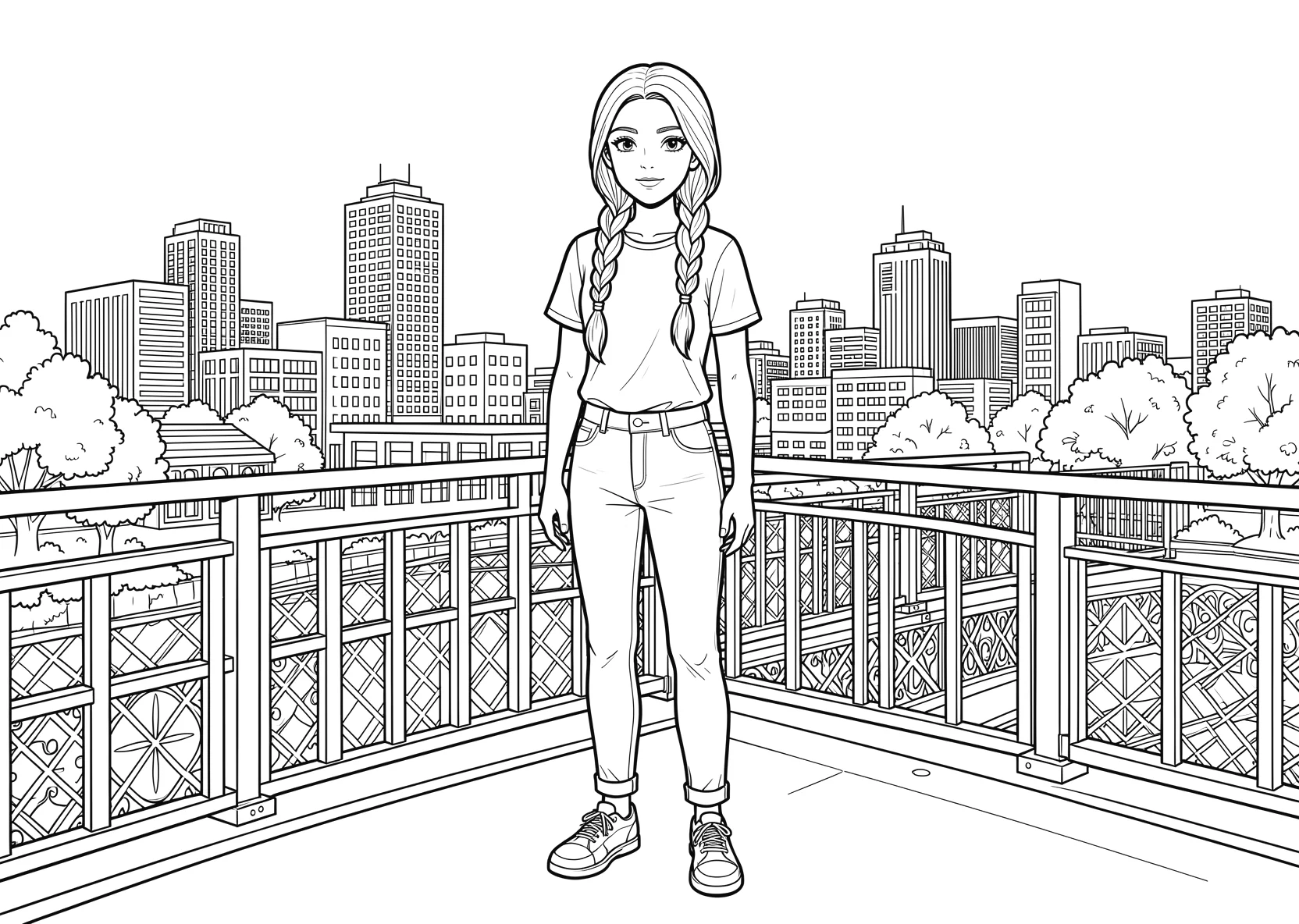 Ausmalbild Mädchen mit langen Haaren in einem Zopf - Ausmalbild aus der Kategorie Musik - kostenlos ausdrucken