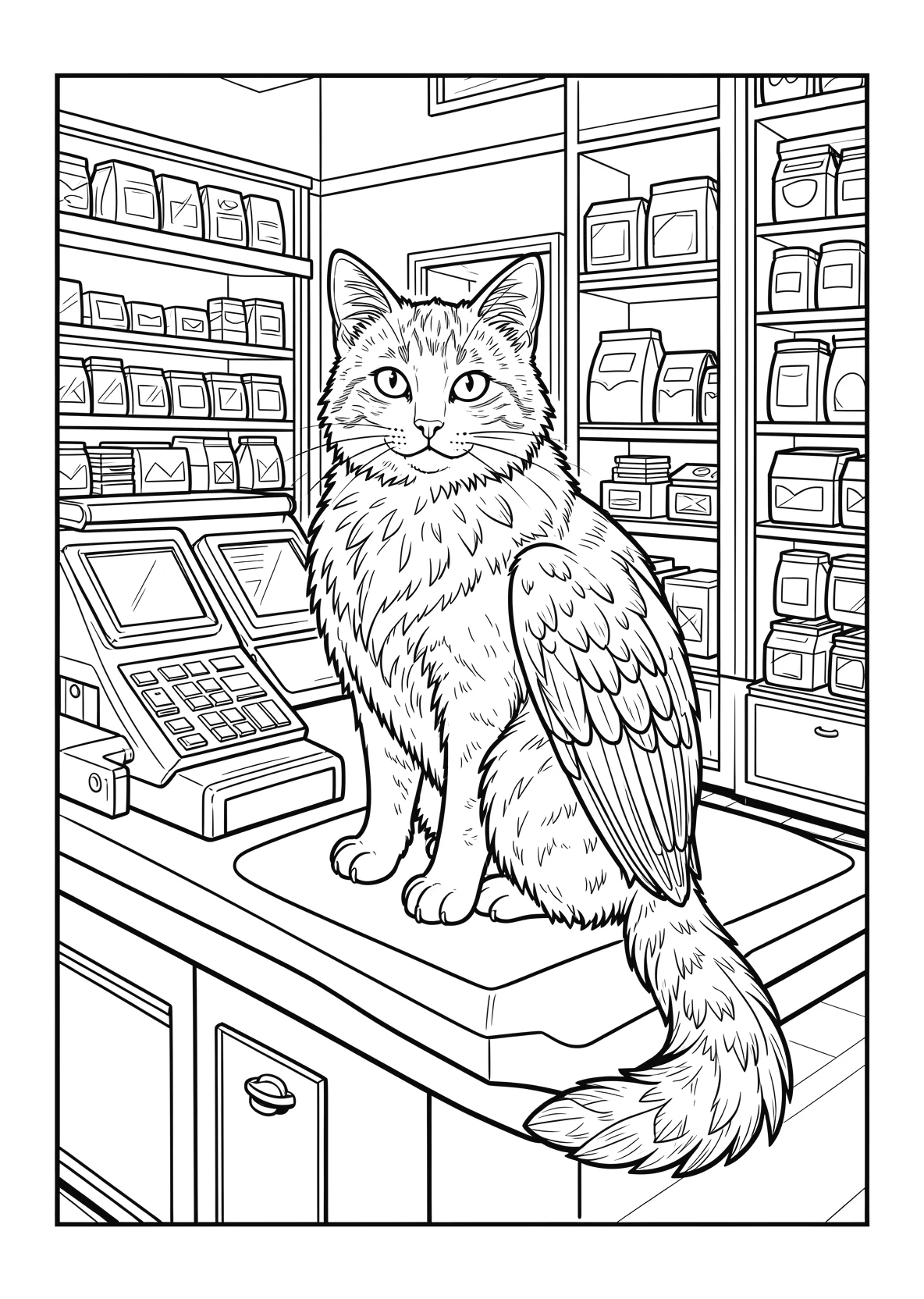 Ausmalbild Sitzende Katze mit aufgerichtetem Schwanz an - Ausmalbild aus der Kategorie Tiere - kostenlos ausdrucken