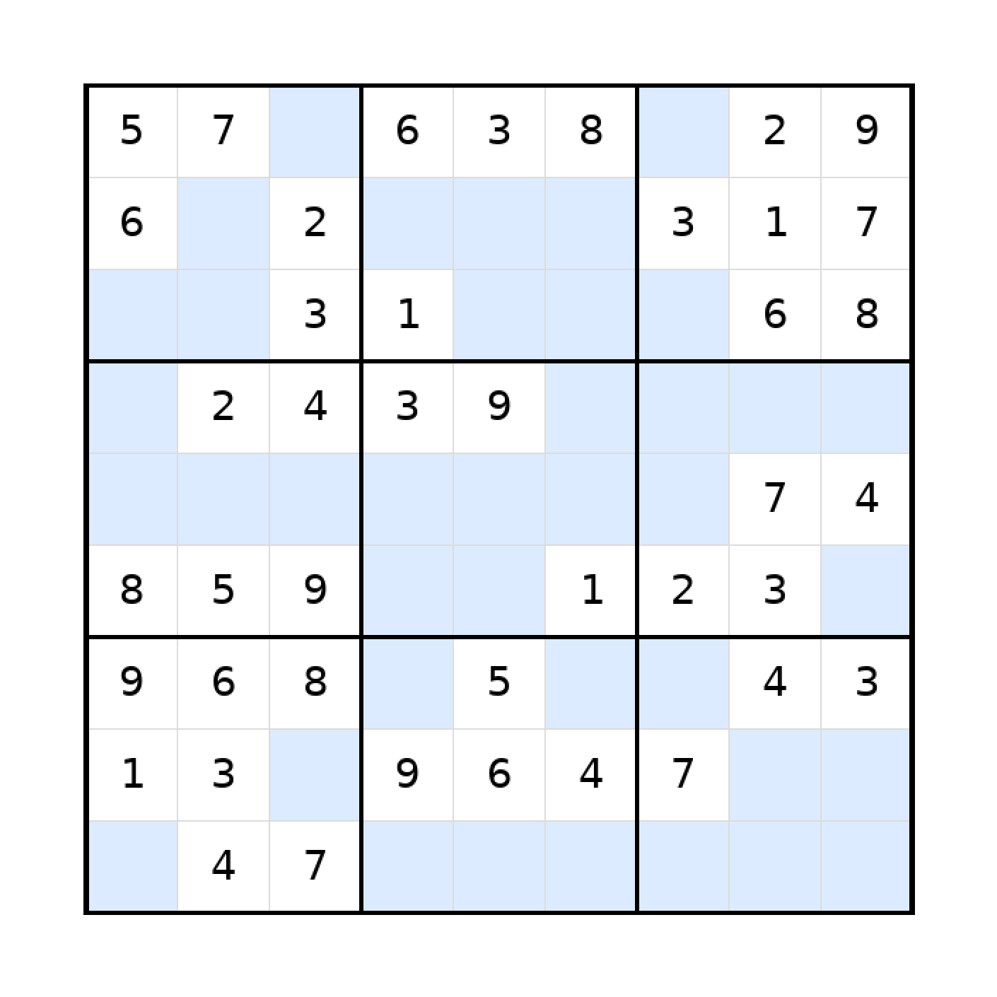 Sudoku-Rätsel Sudoku 9x9 (mittel) für Teenager aus der Kategorie Sudoku - kostenlos ausdrucken