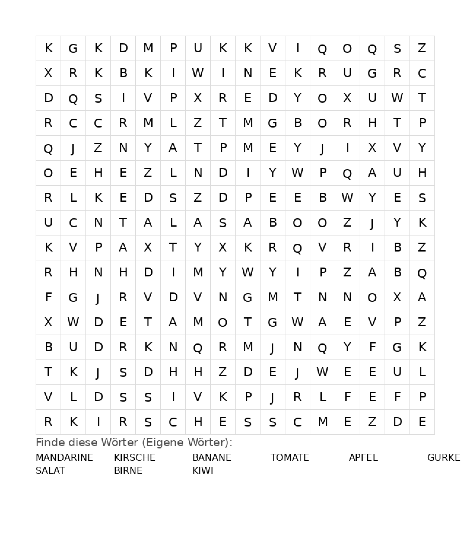 Wortsuchrätsel Wortsuchrätsel: Eigene Wörter für Teenager aus der Kategorie Wortsuchrätsel - kostenlos ausdrucken