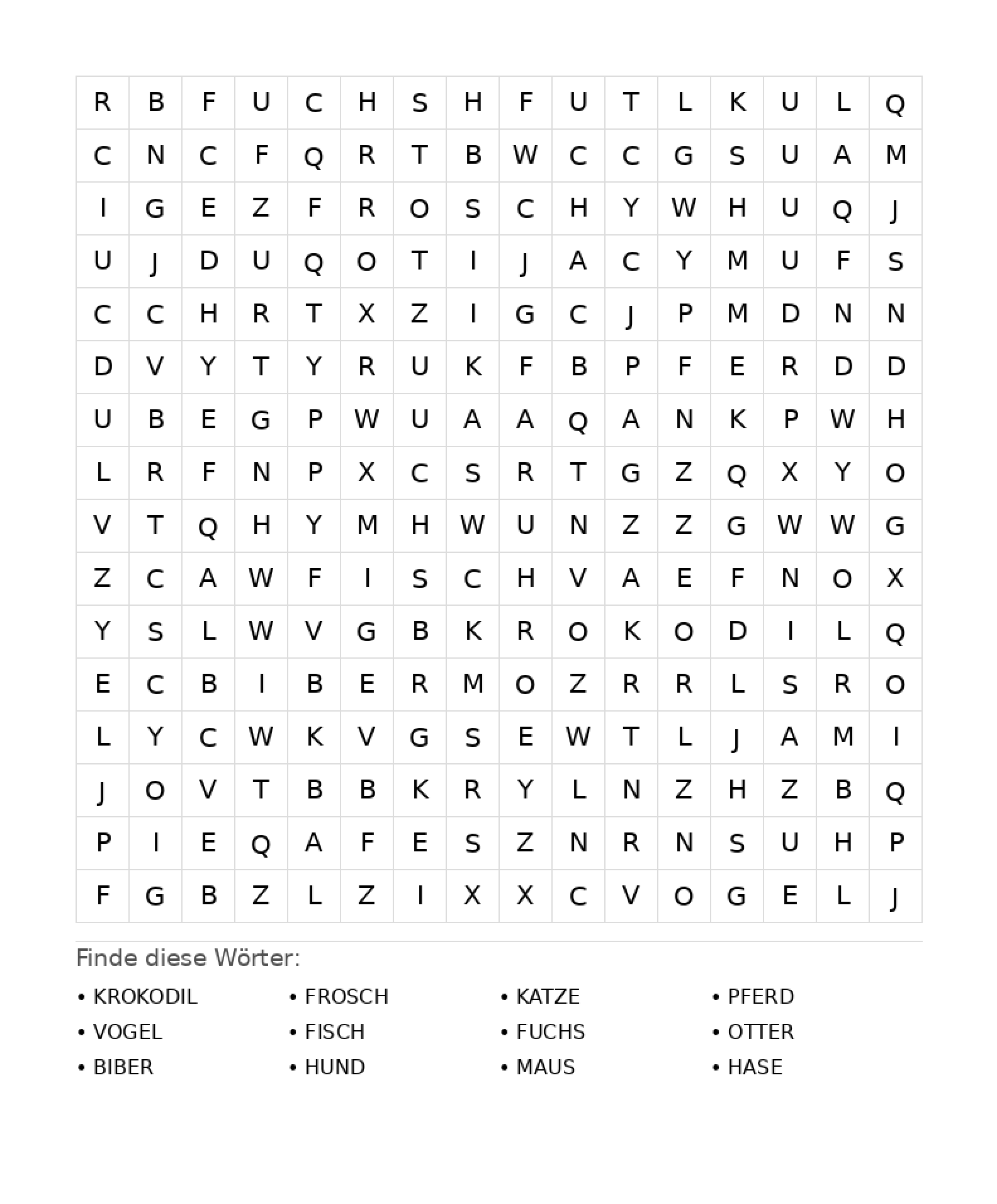 Wortsuchrätsel Wortsuchrätsel: Tiere für Teenager aus der Kategorie Wortsuchrätsel - kostenlos ausdrucken