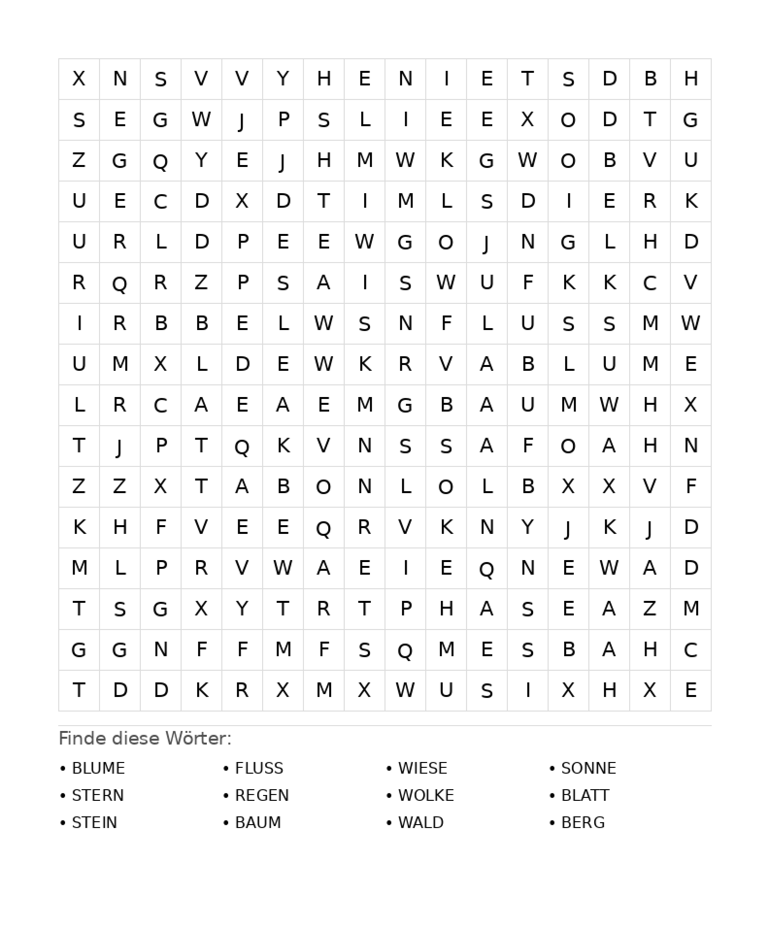 Wortsuchrätsel Wortsuchrätsel: Natur für Teenager aus der Kategorie Wortsuchrätsel - kostenlos ausdrucken