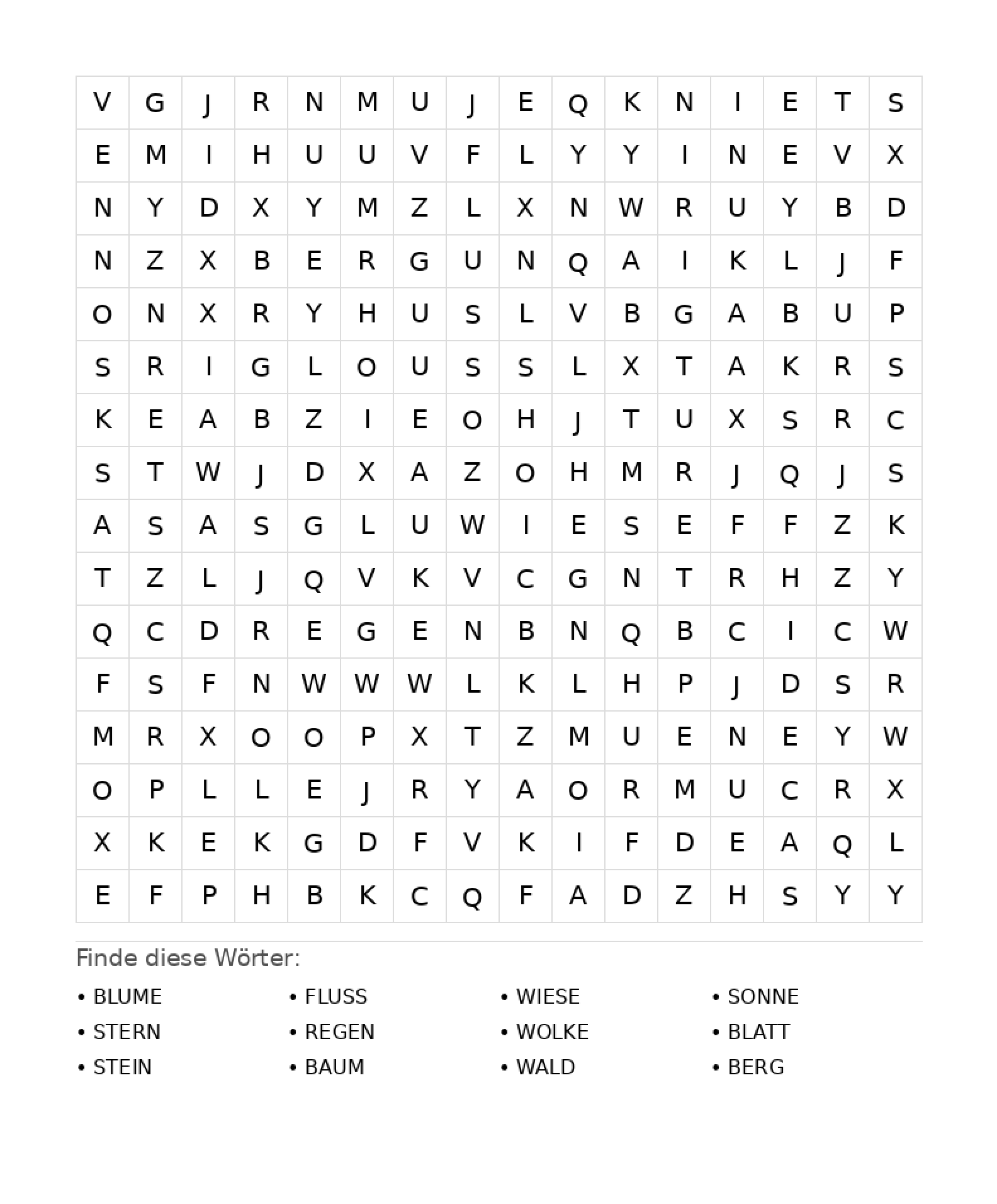 Wortsuchrätsel Wortsuchrätsel: Natur für Teenager aus der Kategorie Wortsuchrätsel - kostenlos ausdrucken