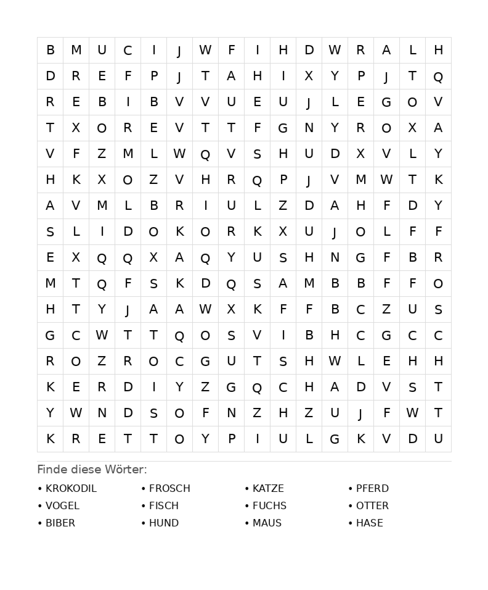 Wortsuchrätsel Wortsuchrätsel: Tiere für Teenager aus der Kategorie Wortsuchrätsel - kostenlos ausdrucken