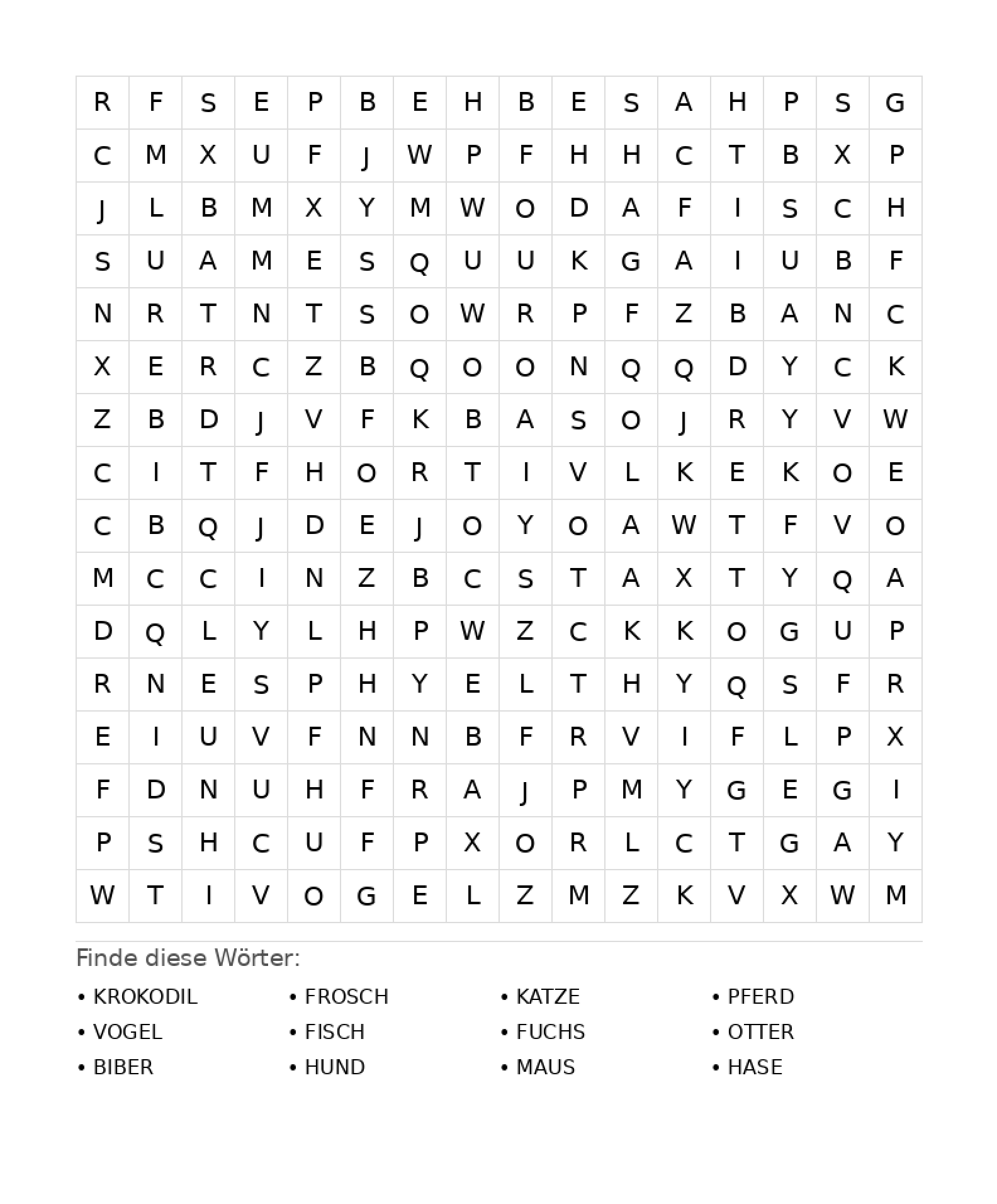 Wortsuchrätsel Wortsuchrätsel: Tiere für Teenager aus der Kategorie Wortsuchrätsel - kostenlos ausdrucken