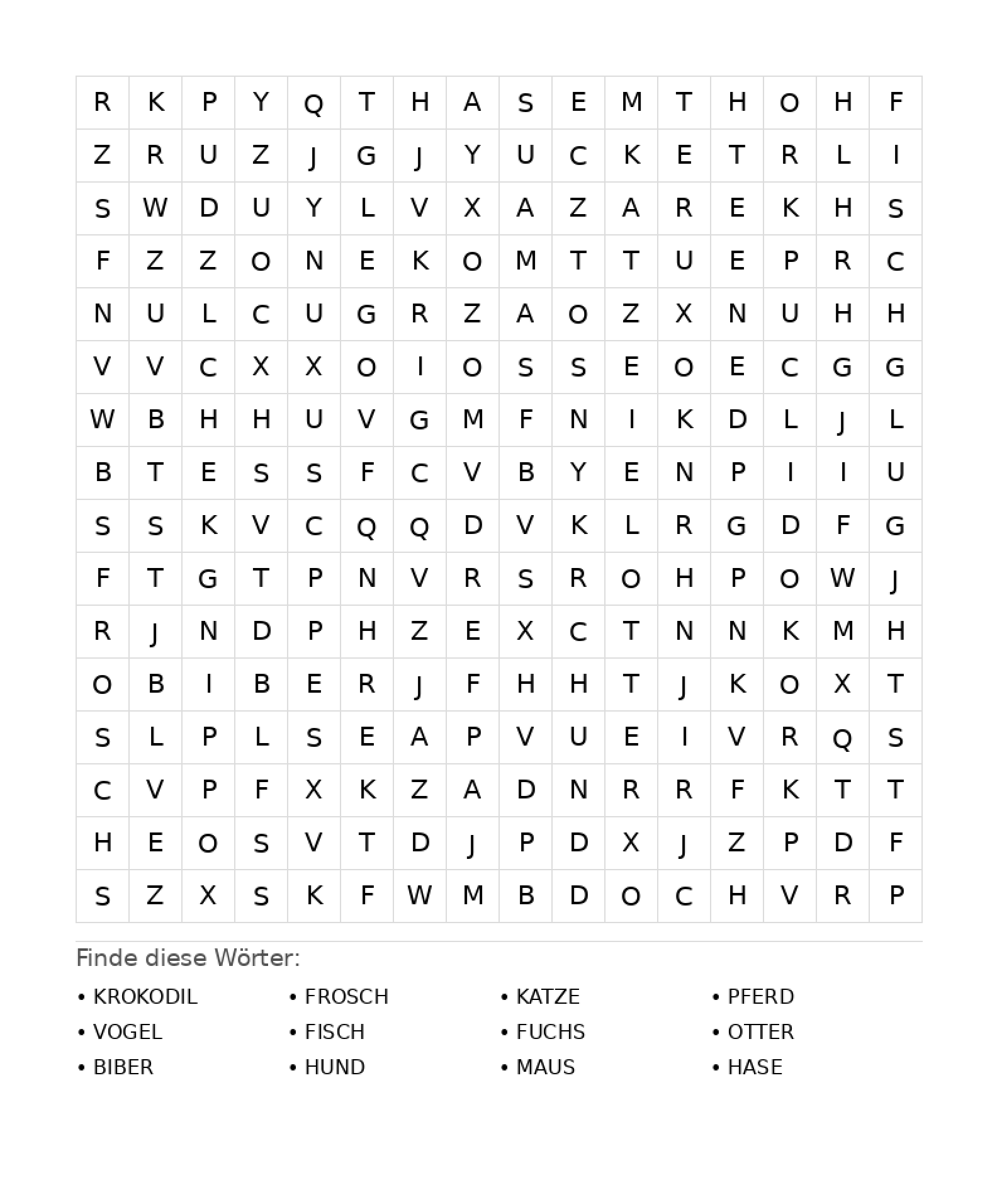Wortsuchrätsel Wortsuchrätsel: Tiere für Teenager aus der Kategorie Wortsuchrätsel - kostenlos ausdrucken