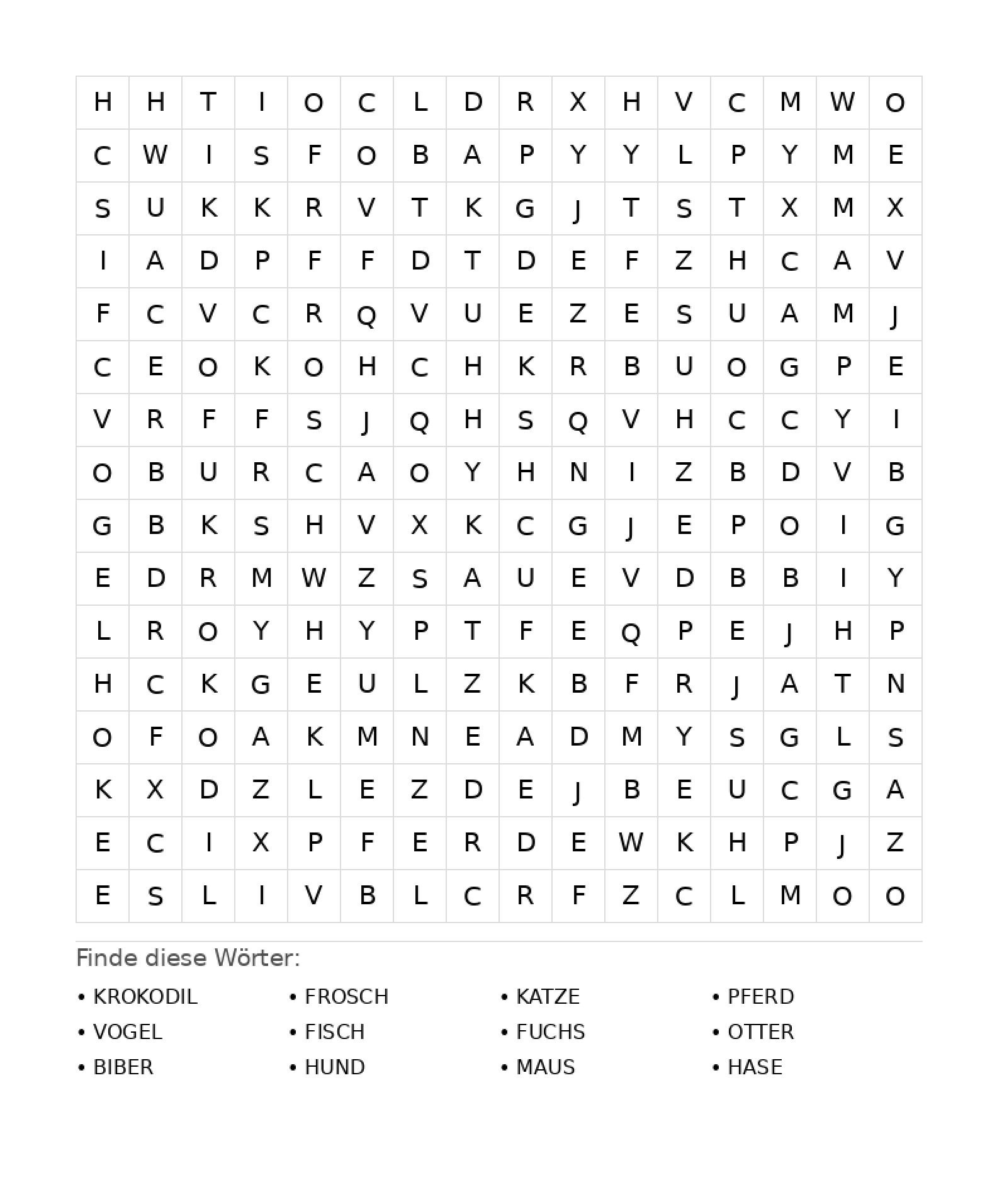 Wortsuchrätsel Wortsuchrätsel: Tiere für Teenager aus der Kategorie Wortsuchrätsel - kostenlos ausdrucken